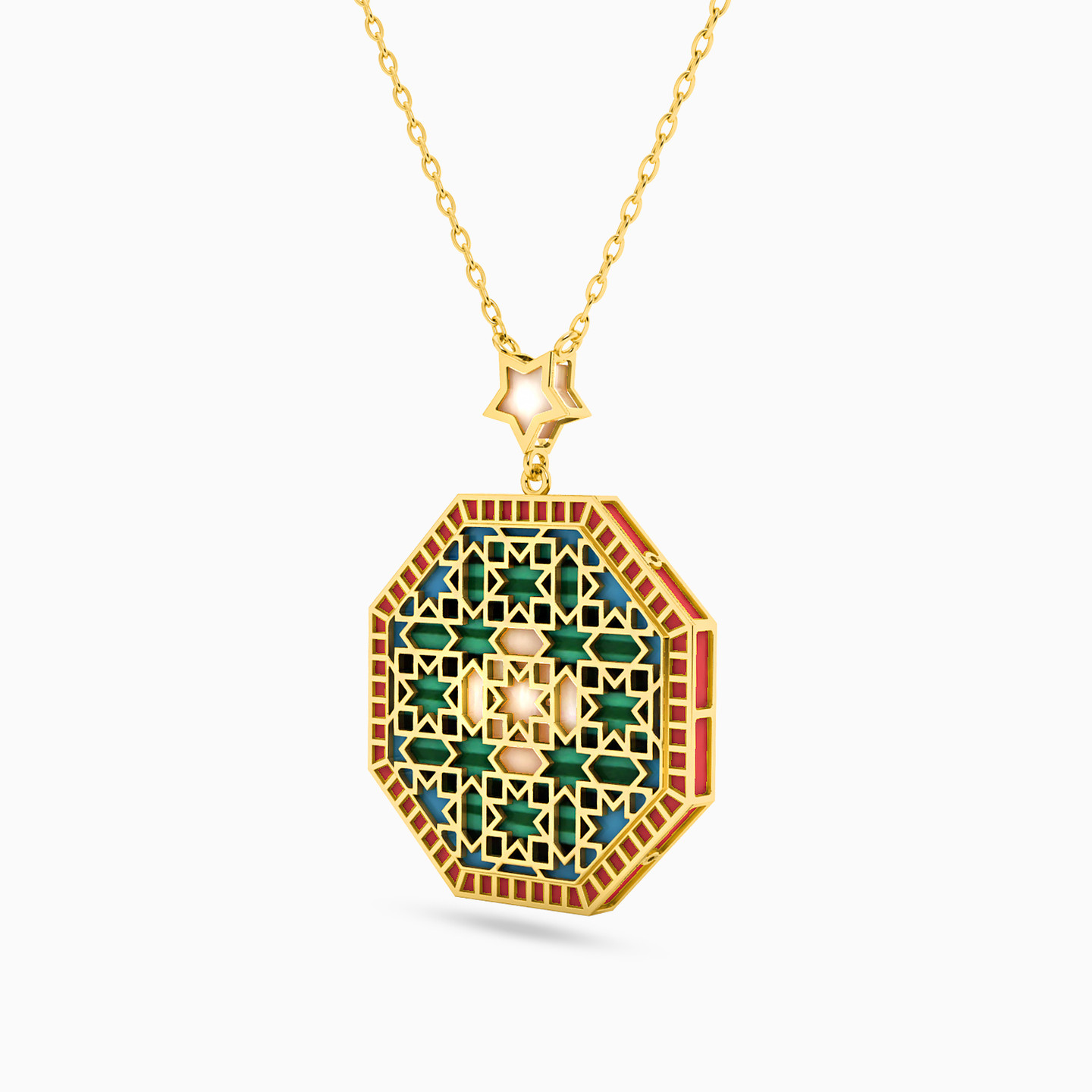 Octagon Enamel Coated Necklace in 18K Gold - 2 Octagon Enamel Coated Necklace in 18K Gold - 2