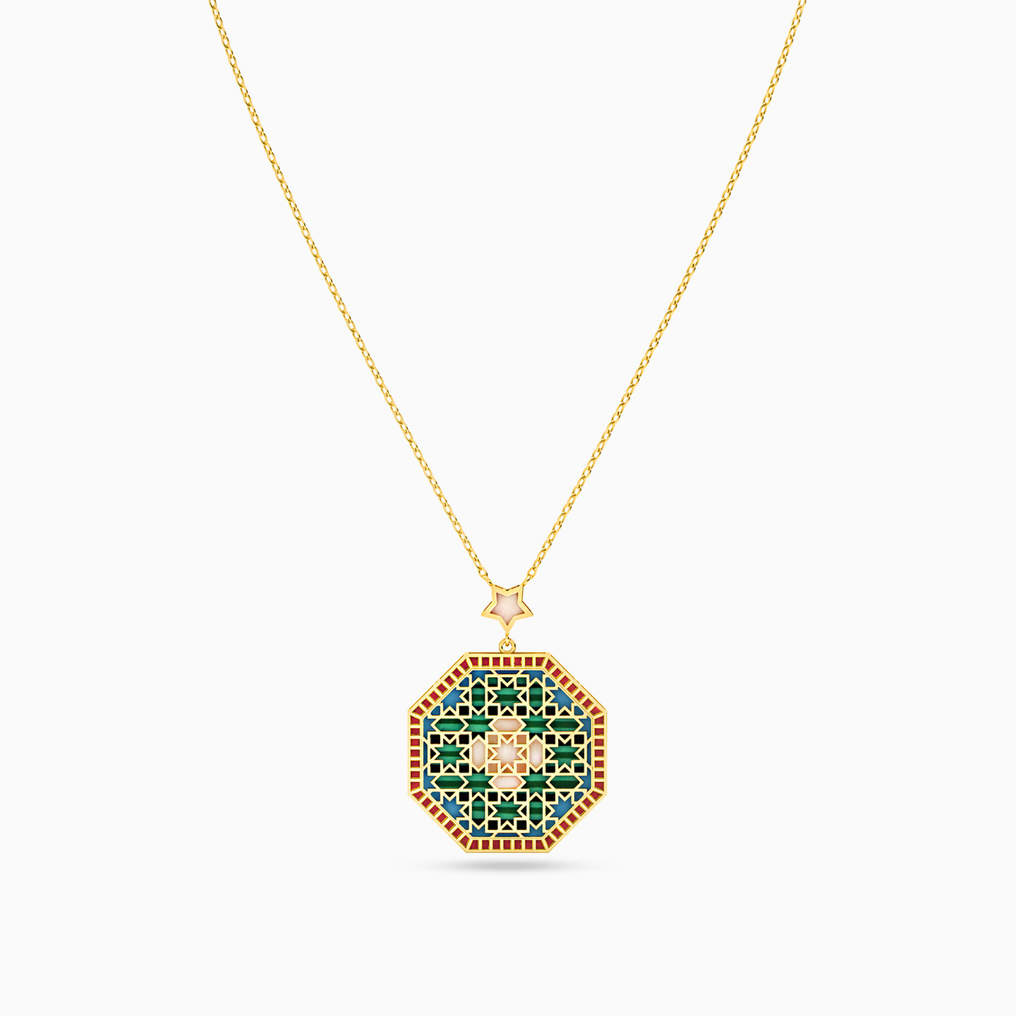 Octagon Enamel Coated Necklace in 18K Gold - 3 Octagon Enamel Coated Necklace in 18K Gold - 3
