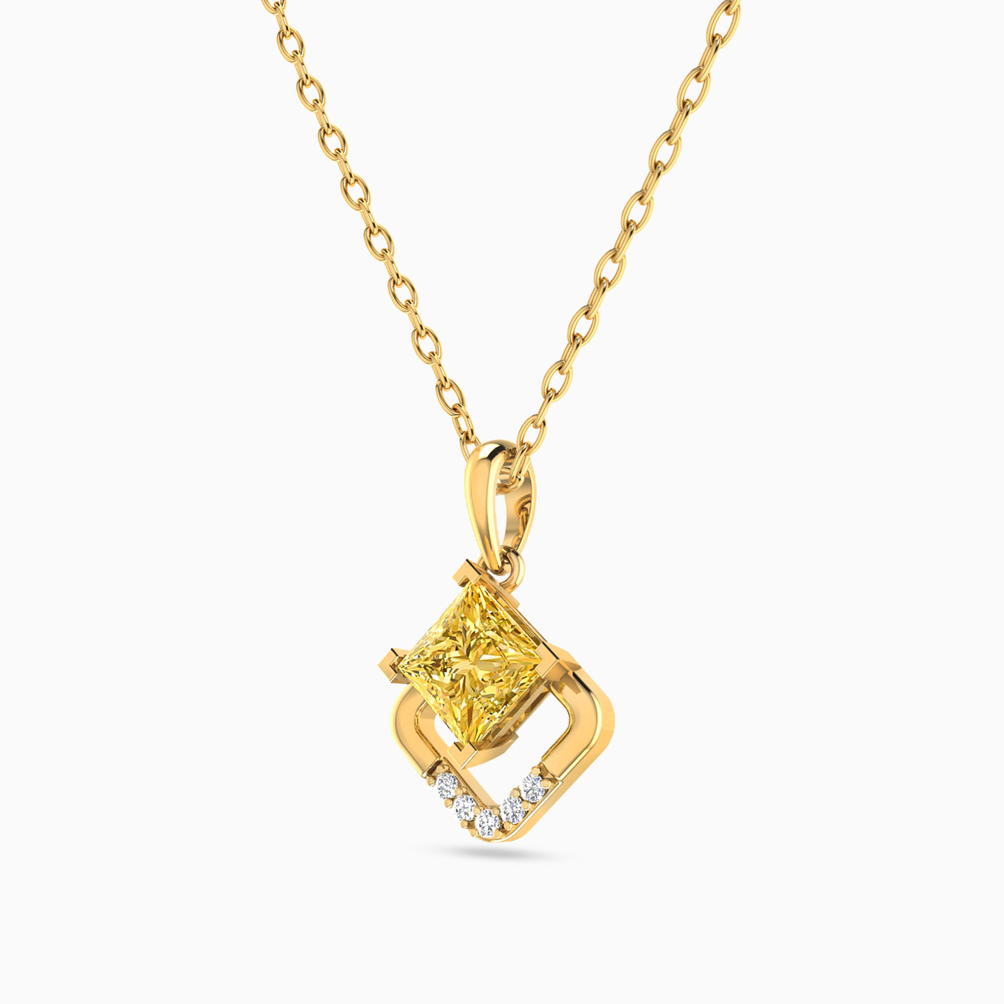 Heart Diamond & Yellow Stone Necklace in 18K Gold - 2 Heart Diamond & Yellow Stone Necklace in 18K Gold - 2