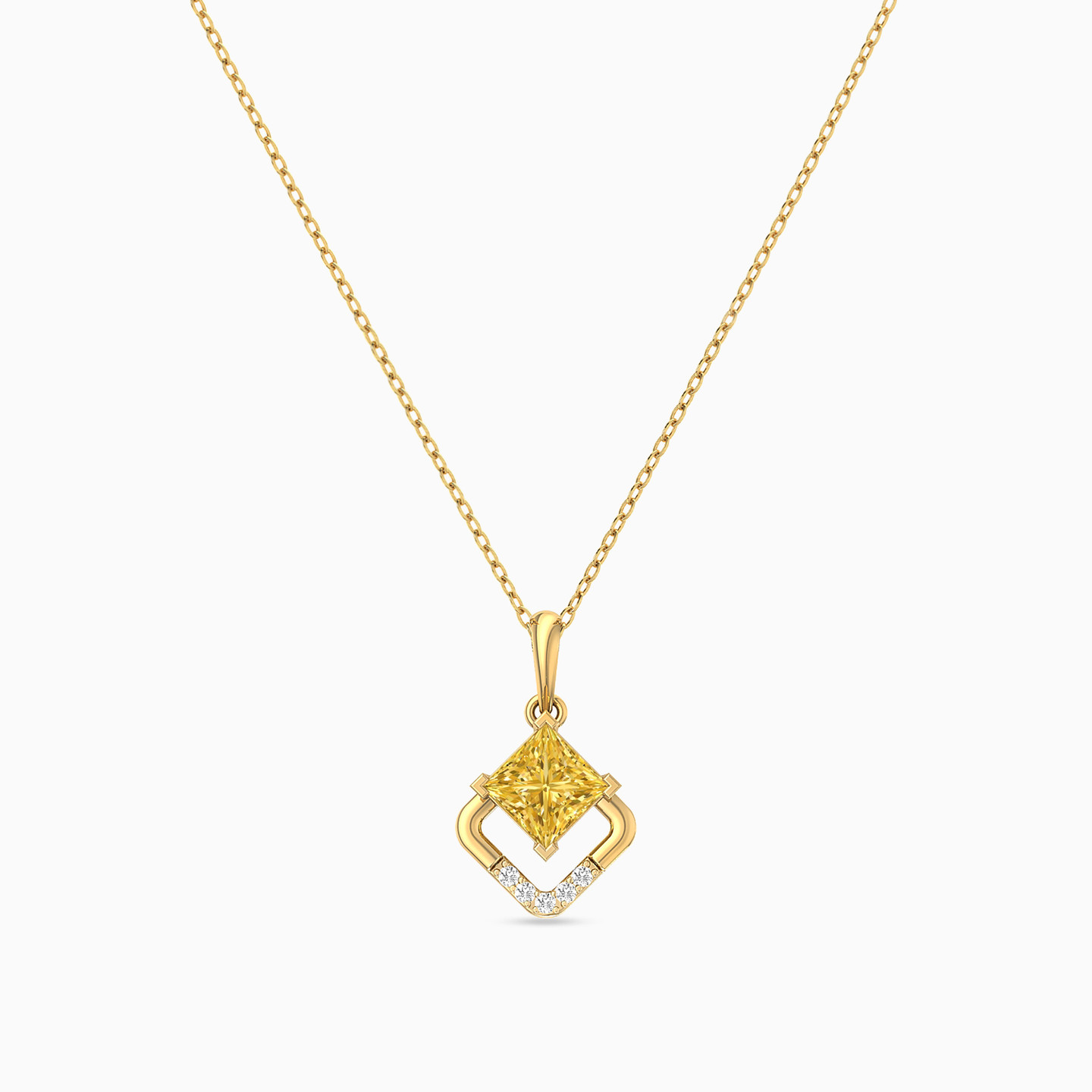 Heart Diamond & Yellow Stone Necklace in 18K Gold - 3 Heart Diamond & Yellow Stone Necklace in 18K Gold - 3
