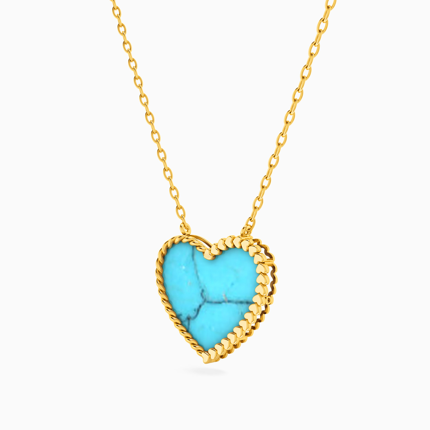 Heart Colored Stones Necklace in 18K Gold - 2 Heart Colored Stones Necklace in 18K Gold - 2