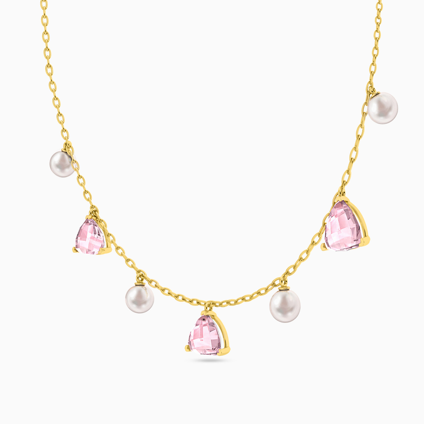 Triangle Rose Stone & Pearl Choker Necklace in 18K Gold - 2 Triangle Rose Stone & Pearl Choker Necklace in 18K Gold - 2