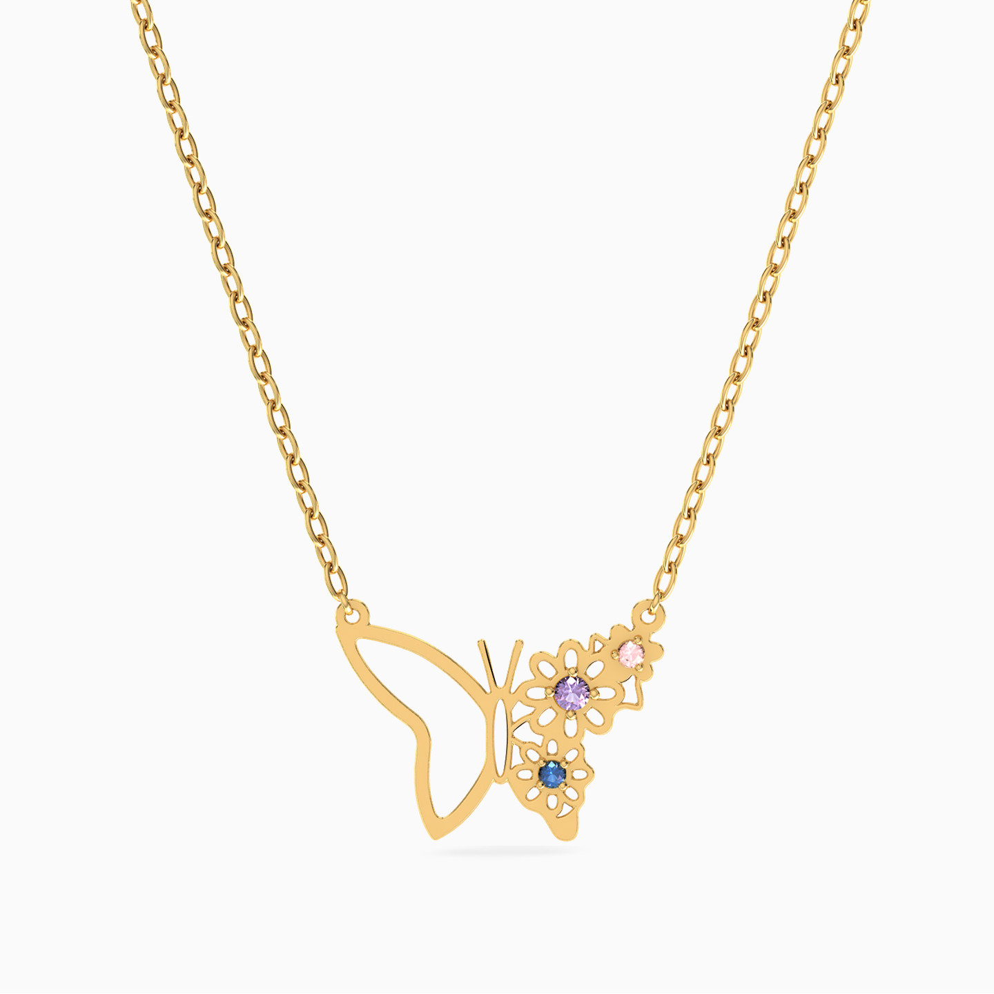 Butterfly Colored Stones Necklace in 18K Gold Butterfly Colored Stones Necklace in 18K Gold