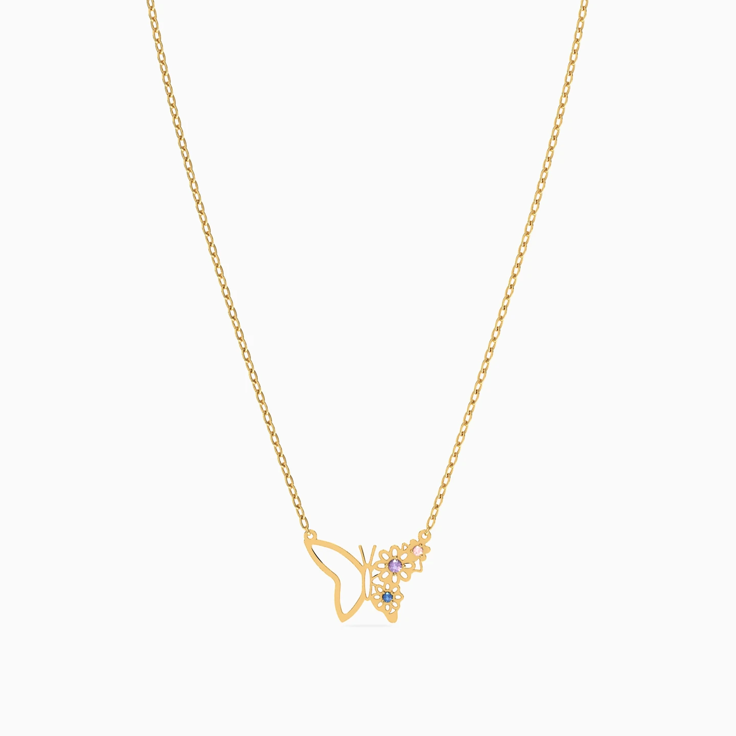 Butterfly Colored Stones Necklace in 18K Gold - 3 Butterfly Colored Stones Necklace in 18K Gold - 3