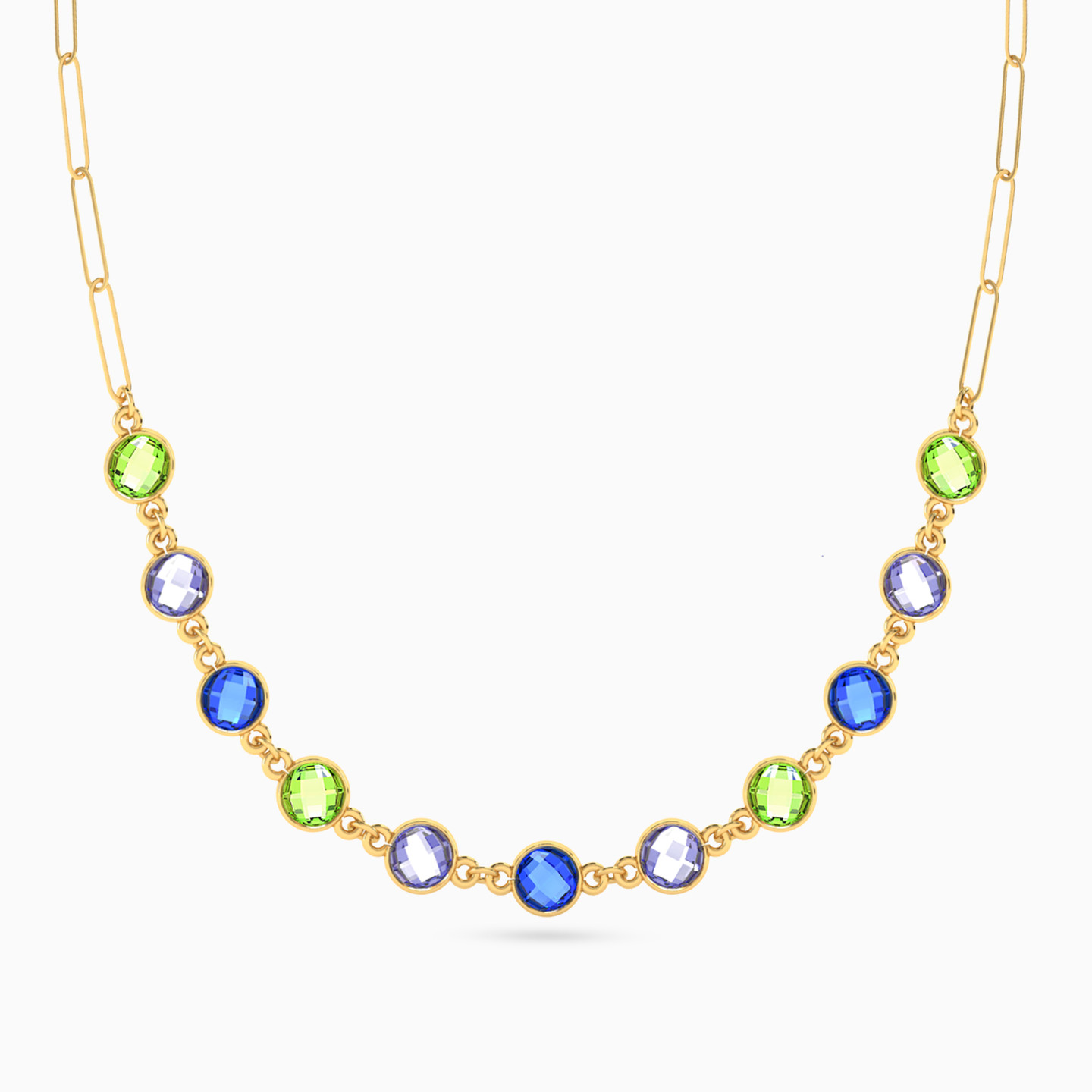 18K Gold Colored Stones Chain Necklace