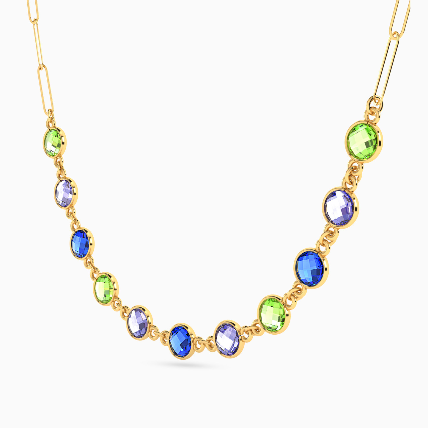 18K Gold Colored Stones Chain Necklace - 2