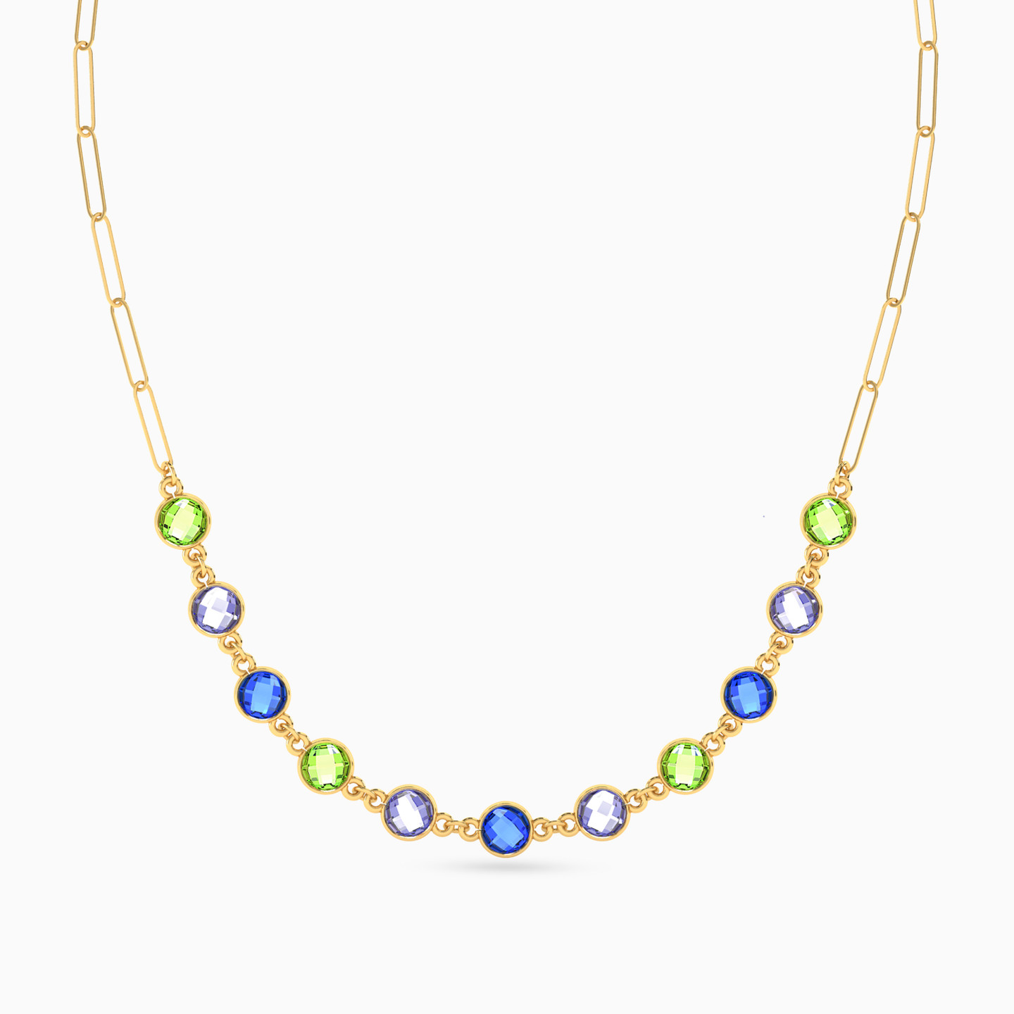 18K Gold Colored Stones Chain Necklace - 3