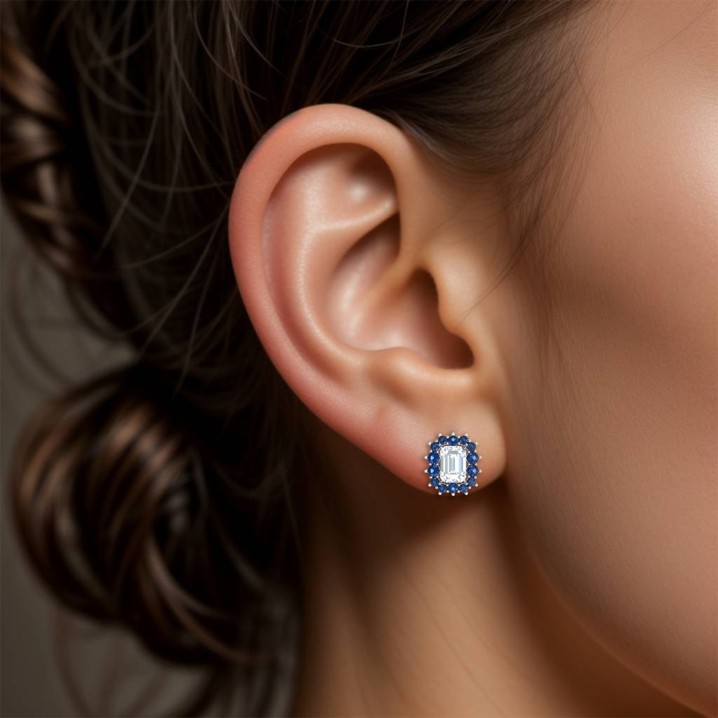 Rectangle Blue Stone Stud Earrings in 18K Gold - 2 Rectangle Blue Stone Stud Earrings in 18K Gold - 2