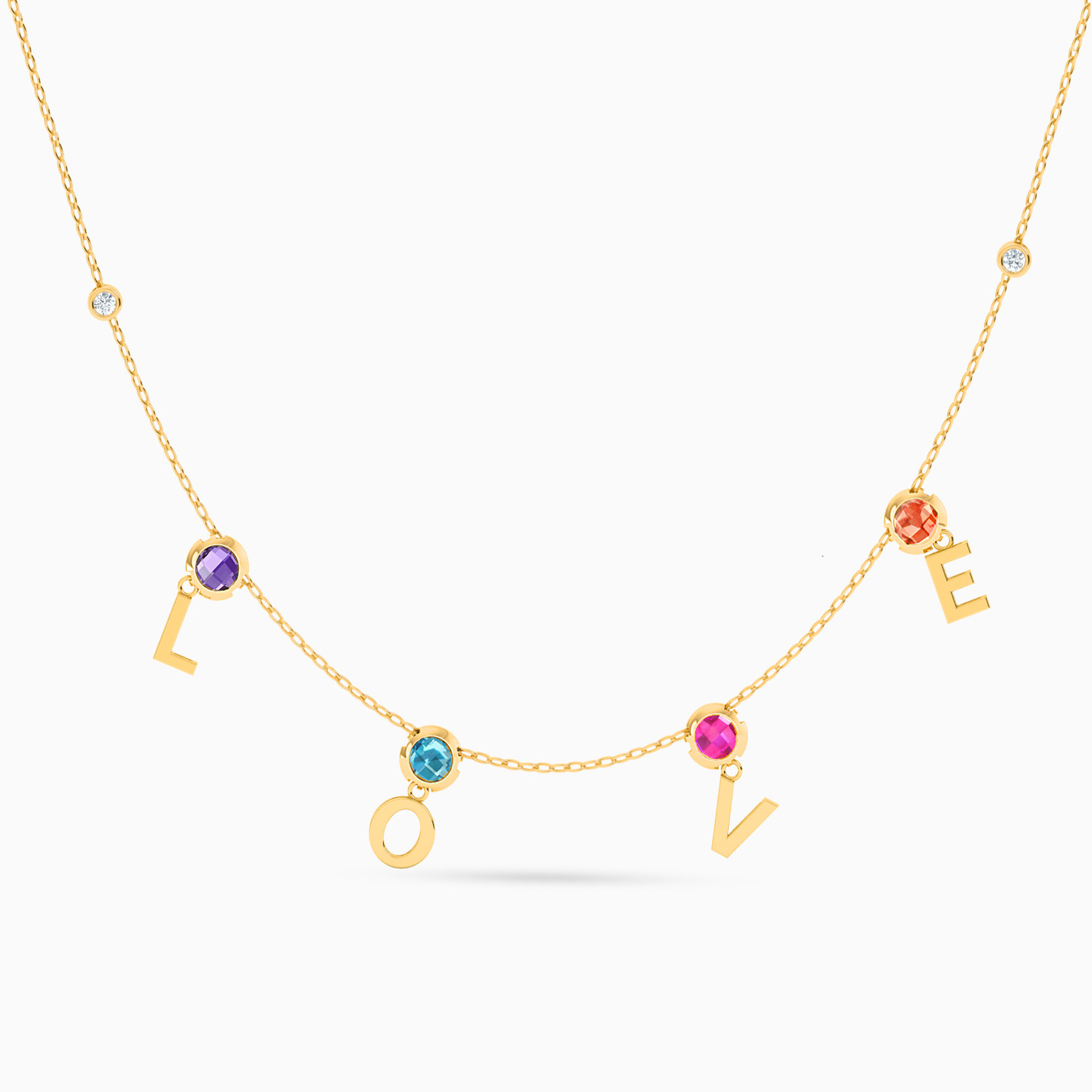 18K Gold Diamond & Colored Stones Chain Necklace