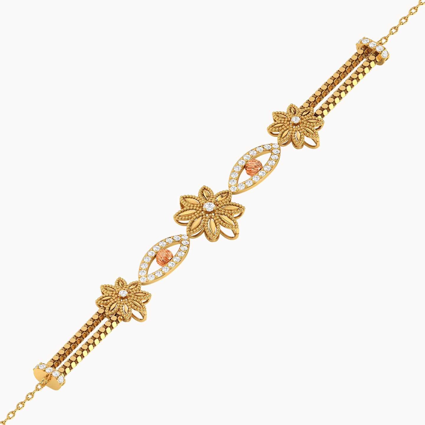21K Gold Cubic Zirconia Chain Bracelet - 3