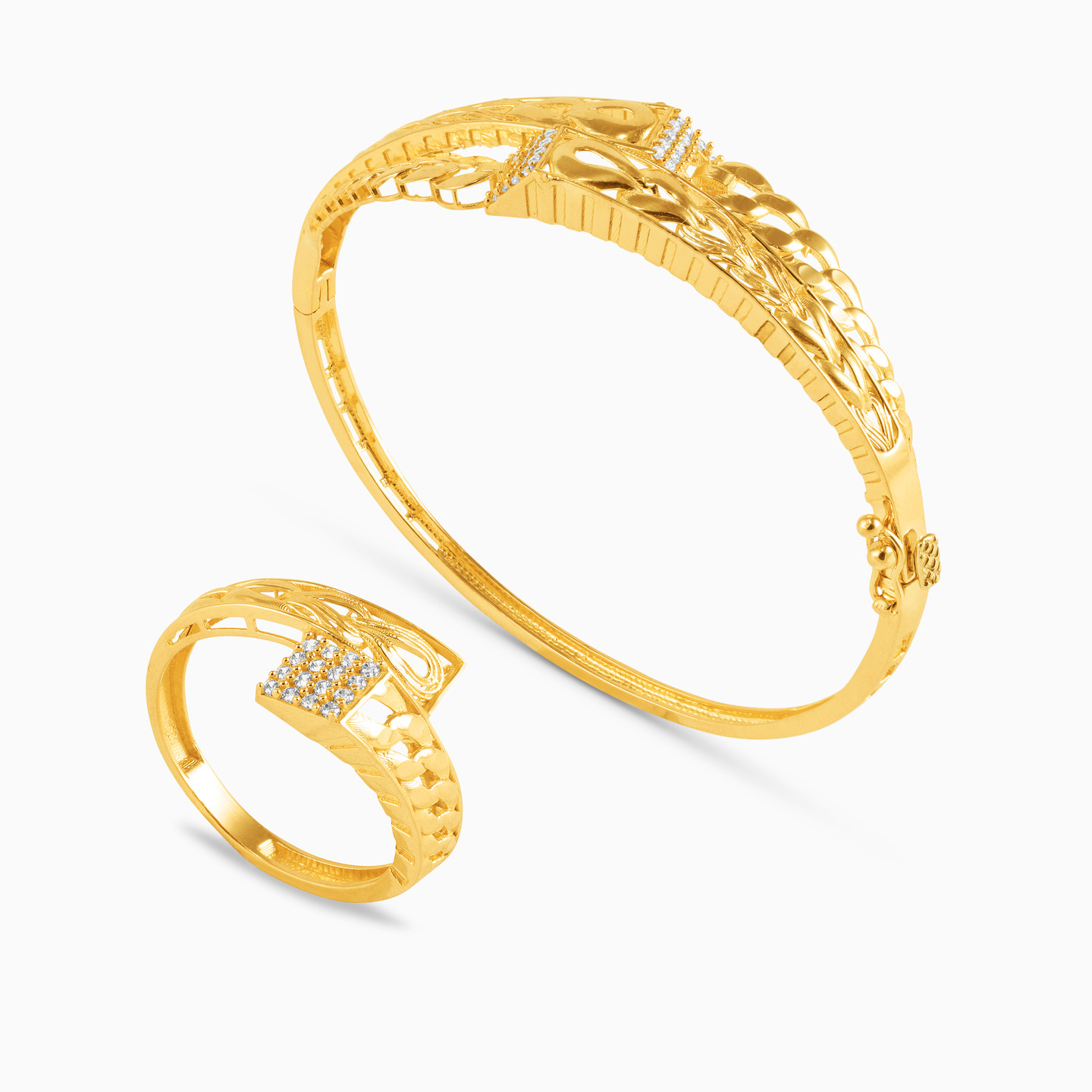 18K Gold Cubic Zirconia Bangle & Ring Jewelry Set