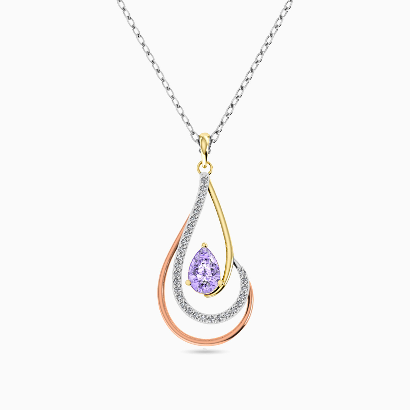 Pear Shaped Diamonds & Colored Stones Pendant with 18K Gold Chain