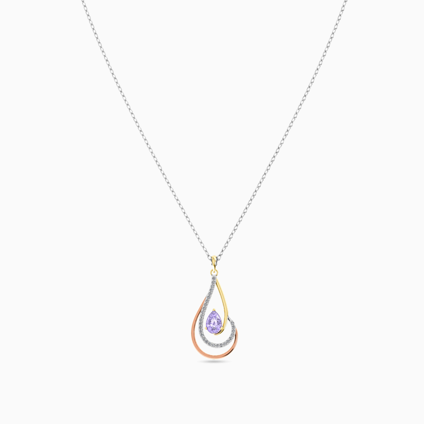 Pear Shaped Diamonds & Colored Stones Pendant with 18K Gold Chain - 3