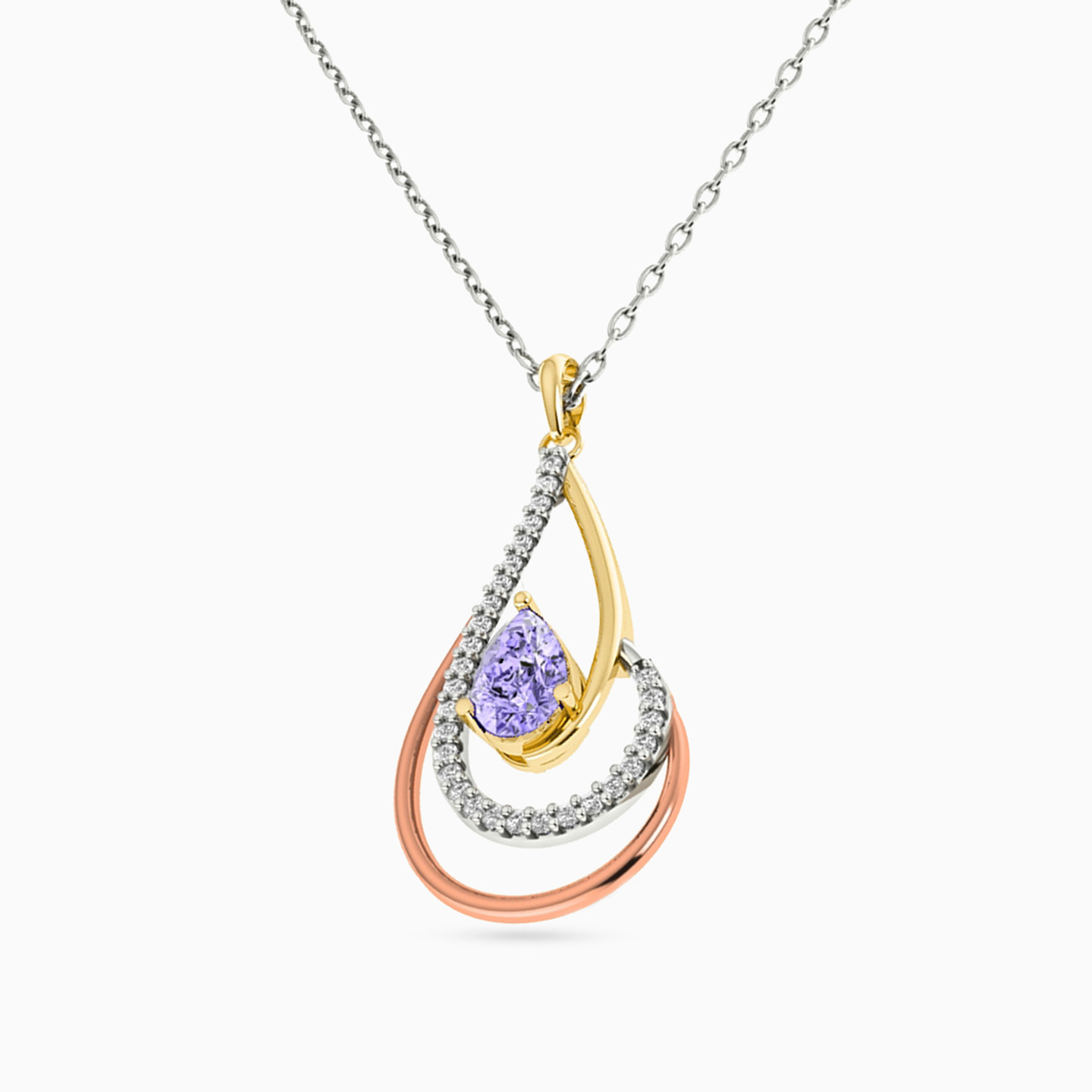 Pear Diamond & Purple Stone Necklace in 18K Gold - 2 Pear Diamond & Purple Stone Necklace in 18K Gold - 2