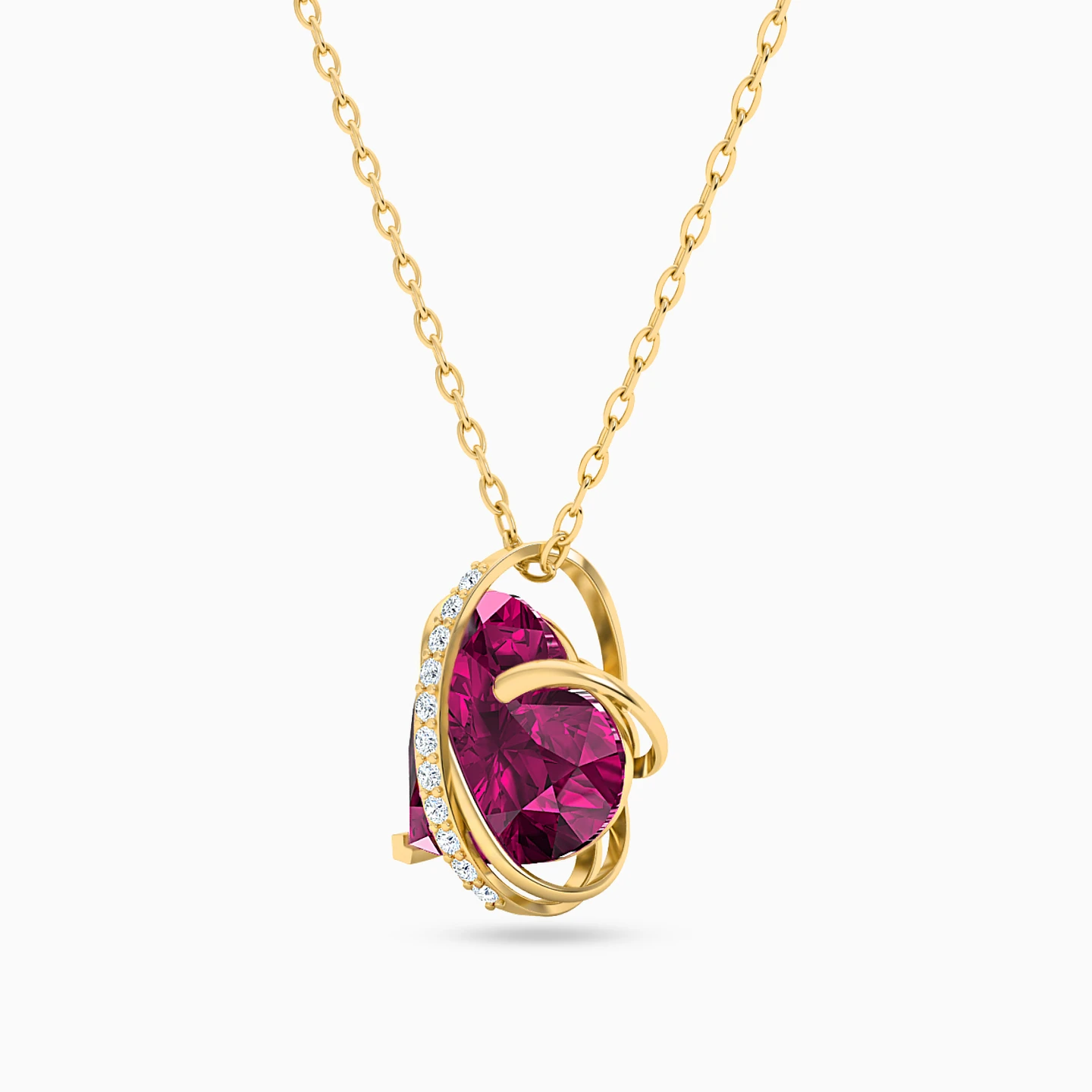 Heart Diamond & Pink Stone Necklace in 18K Gold - 2 Heart Diamond & Pink Stone Necklace in 18K Gold - 2