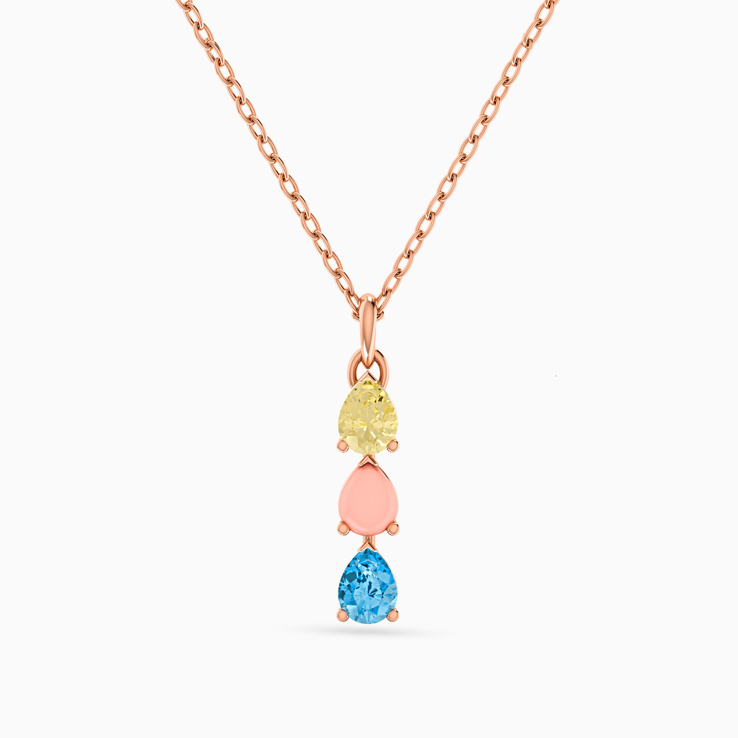 18K Gold Colored Stones Pendant Necklace