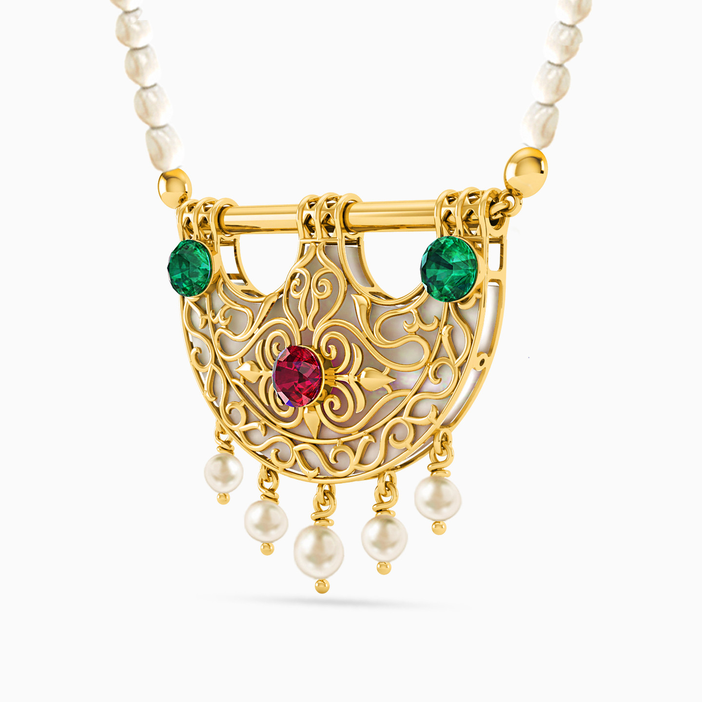 Arabesque Colored Stones Necklace in 18K Gold - 2 Arabesque Colored Stones Necklace in 18K Gold - 2