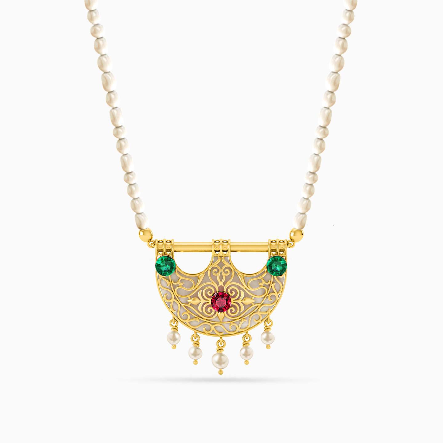 Arabesque Colored Stones Necklace in 18K Gold - 3 Arabesque Colored Stones Necklace in 18K Gold - 3