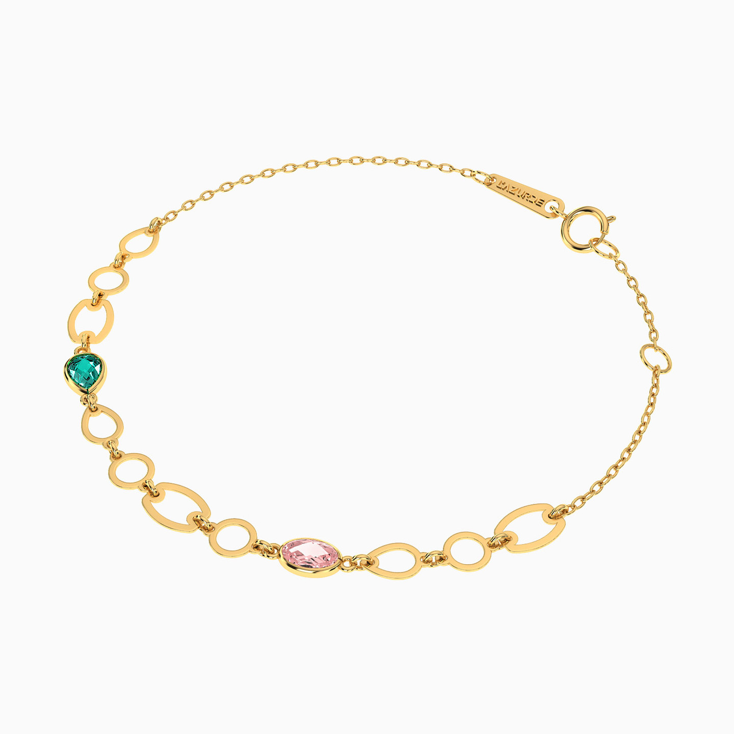 Circle Colored Stones Chain Bracelet in 18K Gold - 2 Circle Colored Stones Chain Bracelet in 18K Gold - 2