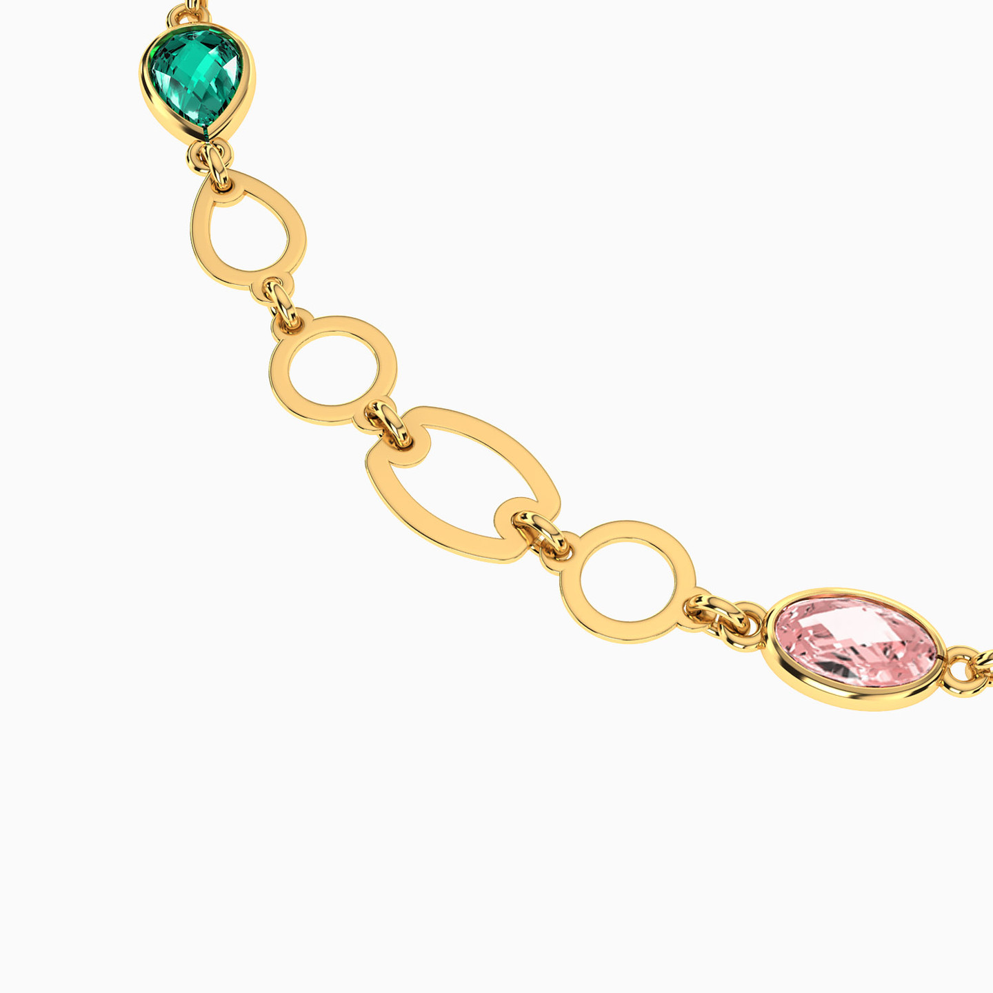 Circle Colored Stones Chain Bracelet in 18K Gold - 3 Circle Colored Stones Chain Bracelet in 18K Gold - 3