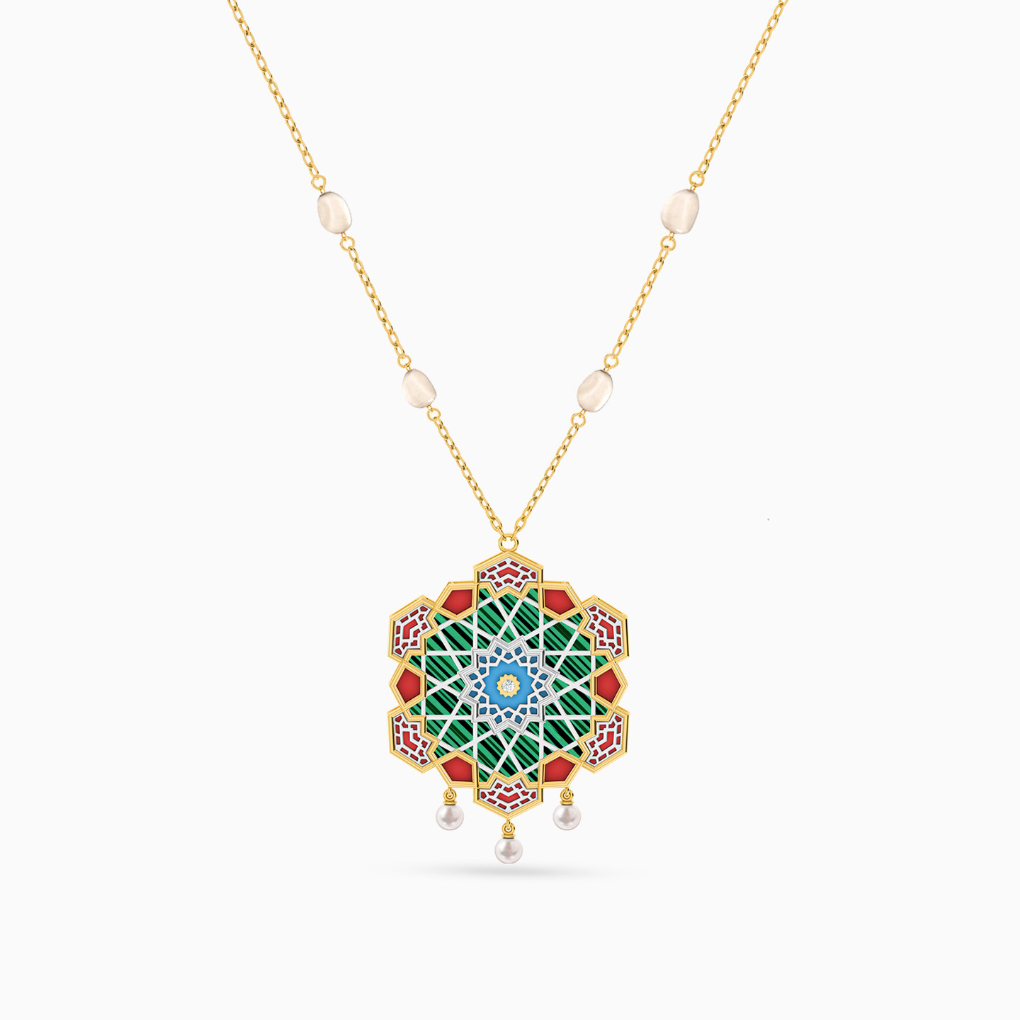 18K Gold Colored Stones Pendant Necklace - 3