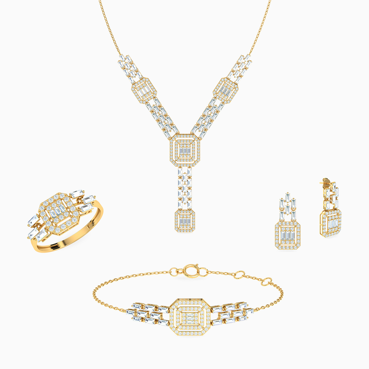 18K Gold Cubic Zirconia Jewelry Set - 4 Pieces