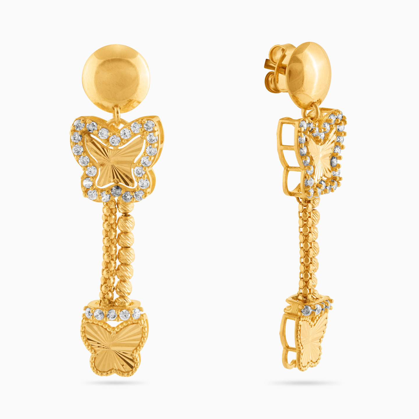 18K Gold Cubic Zirconia Drop Earrings - 2