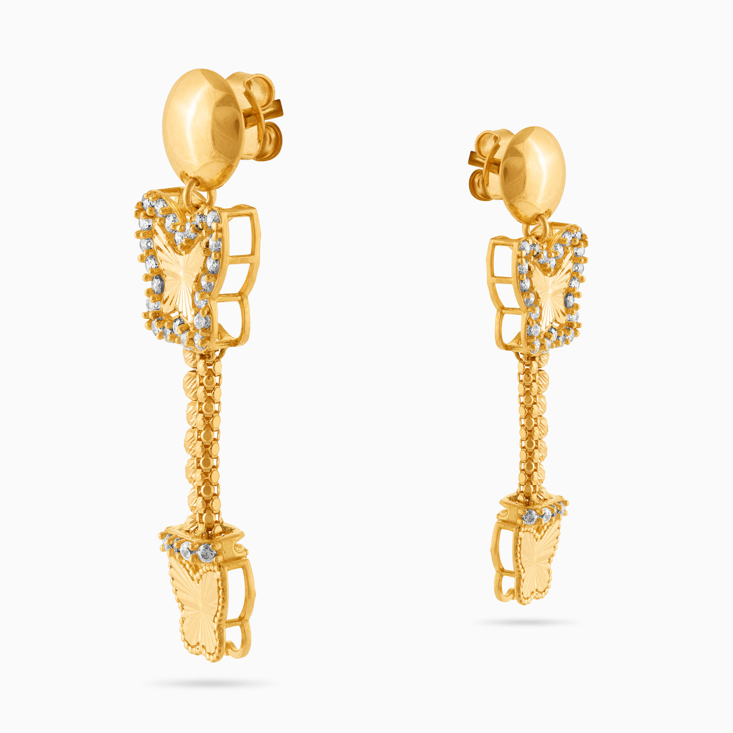 18K Gold Cubic Zirconia Drop Earrings - 3