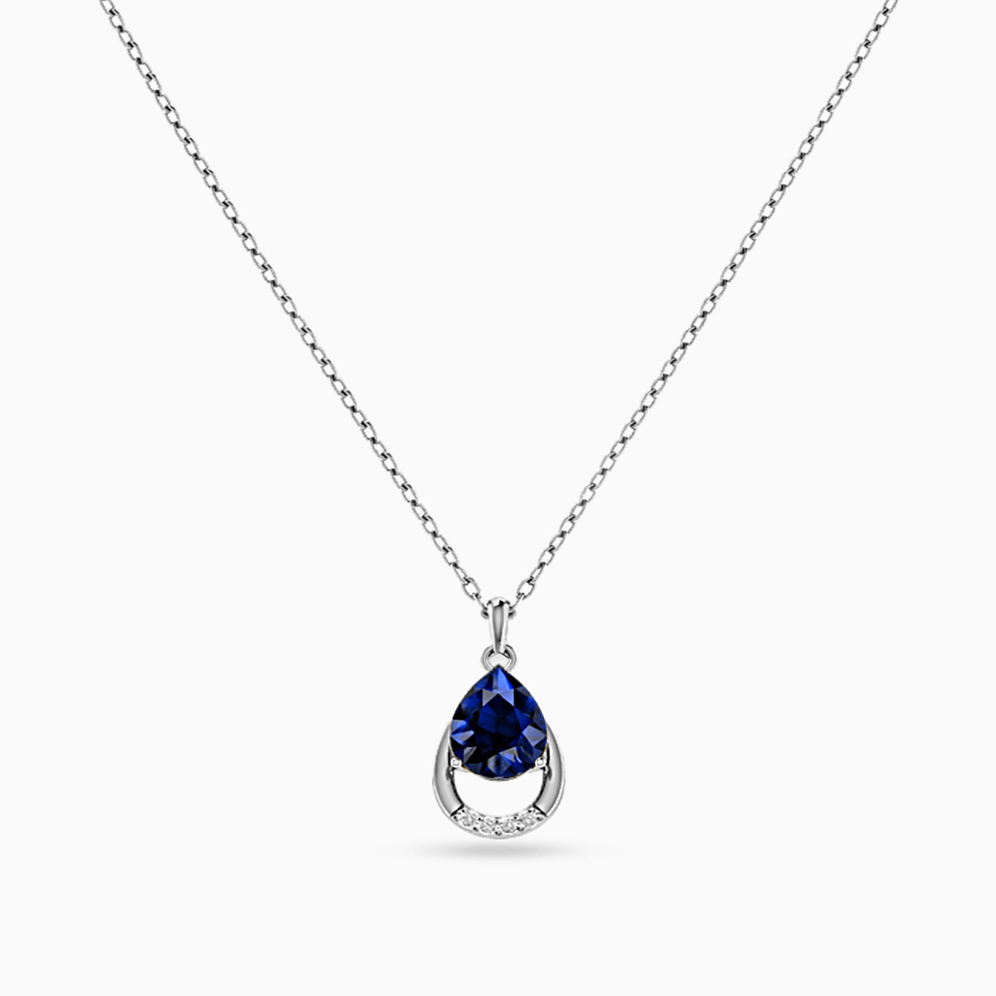 Pear Blue Stone Necklace in 18K Gold - 2 Pear Blue Stone Necklace in 18K Gold - 2