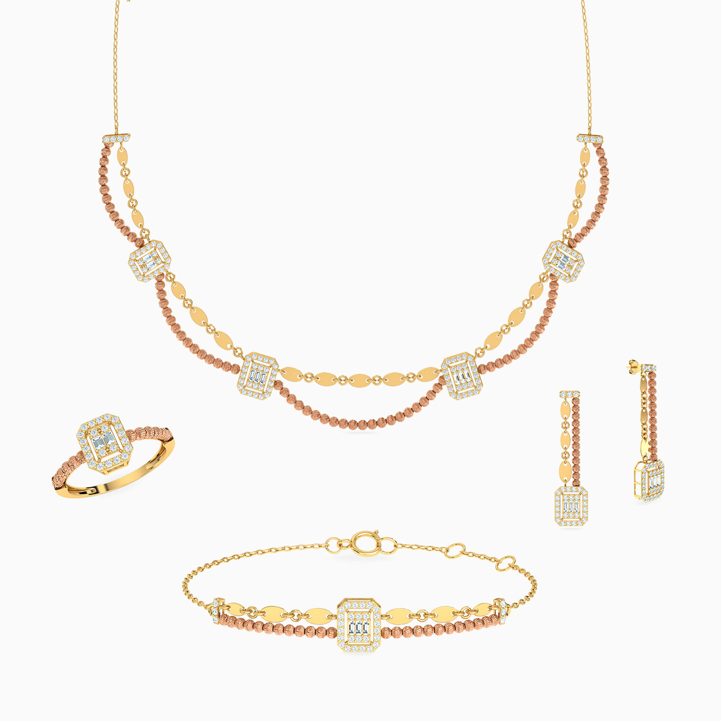 18K Gold Cubic Zirconia Jewelry Set - 4 Pieces