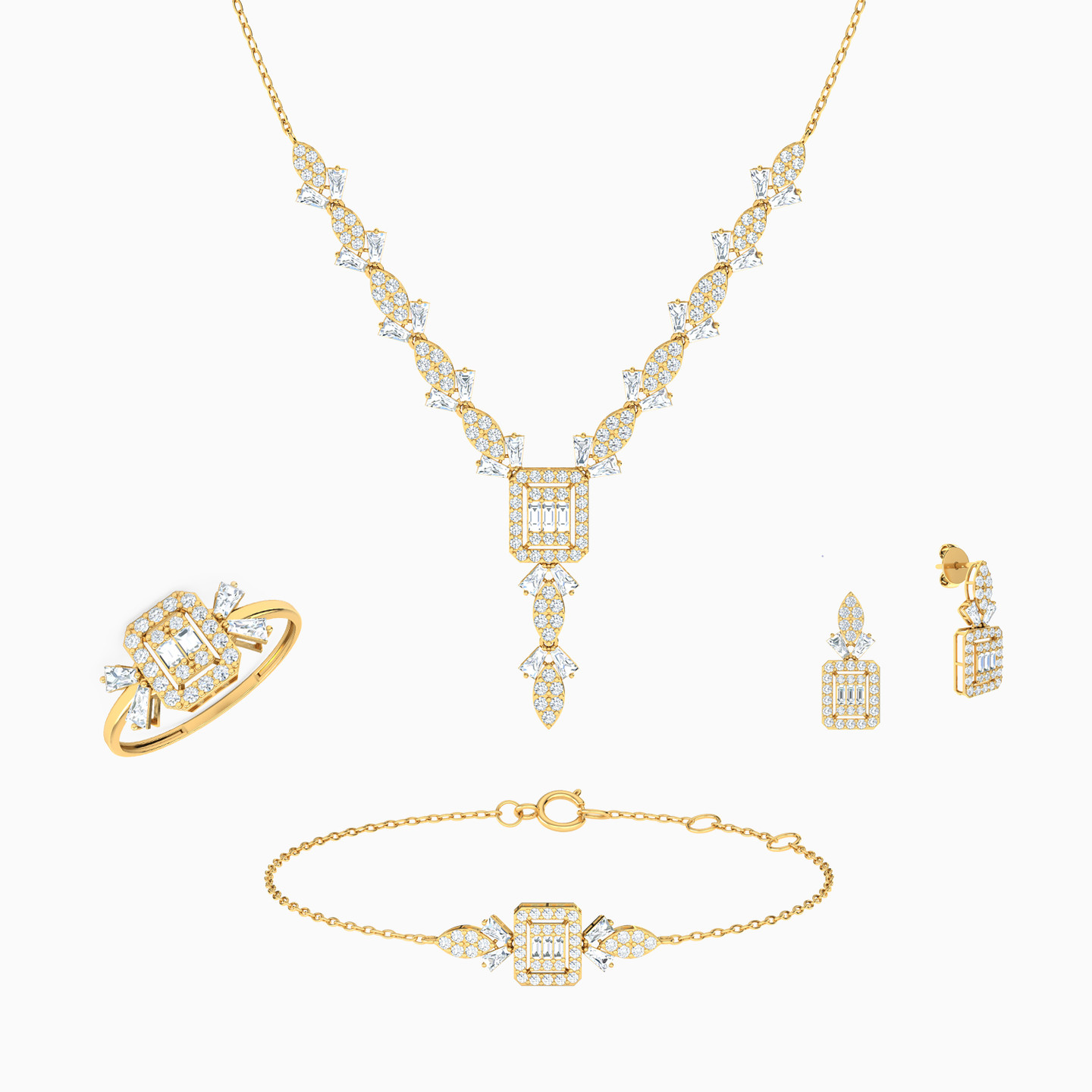 18K Gold Cubic Zirconia Jewelry Set - 4 Pieces