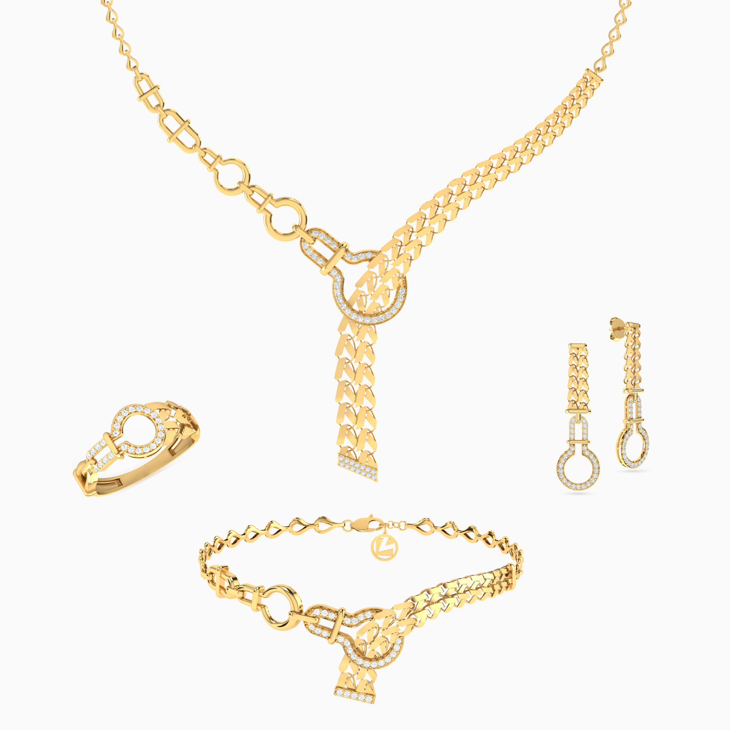 طقم ذهب حلقات عيار 21 قيراط مزين بأحجار الزركون (4 قطع) طقم ذهب حلقات عيار 21 قيراط مزين بأحجار الزركون (4 قطع)