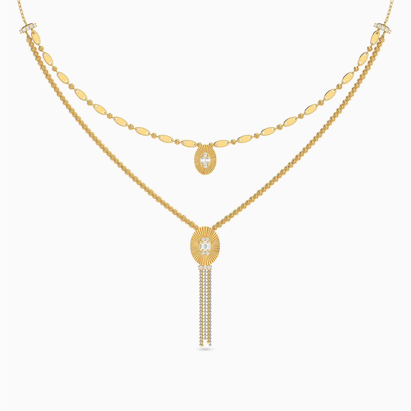 طقم ذهب بيضاوي عيار 21 قيراط مزين بأحجار الزركون (4 قطع) - 2 طقم ذهب بيضاوي عيار 21 قيراط مزين بأحجار الزركون (4 قطع) - 2