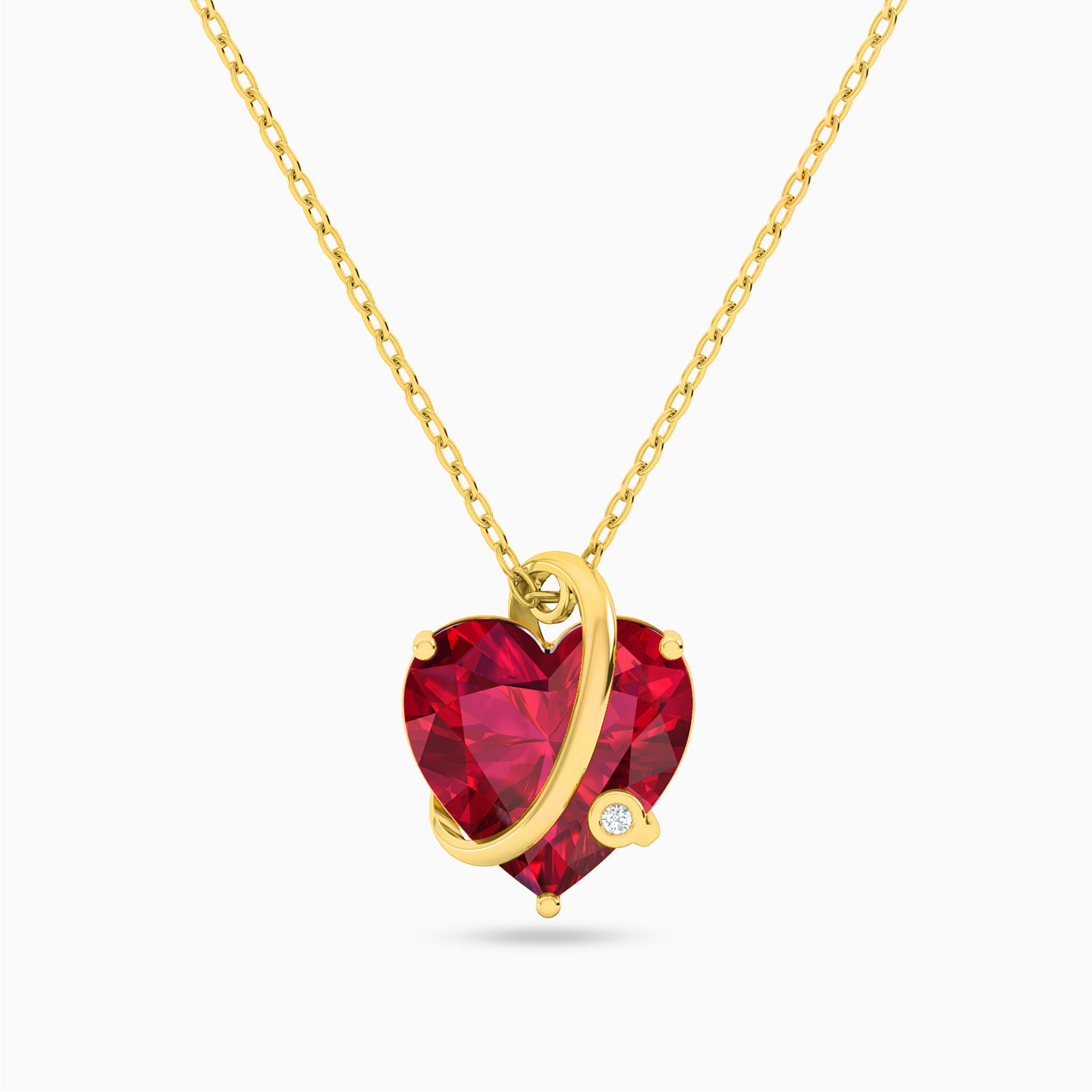 Curve & Heart Red Stone Diamond Necklace in 18K Gold Curve & Heart Red Stone Diamond Necklace in 18K Gold