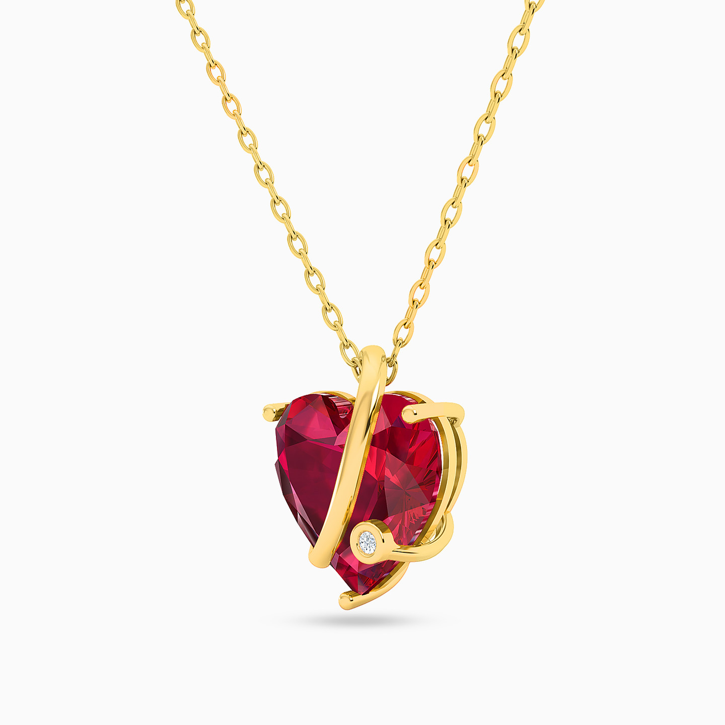 Curve & Heart Red Stone Diamond Necklace in 18K Gold - 2 Curve & Heart Red Stone Diamond Necklace in 18K Gold - 2