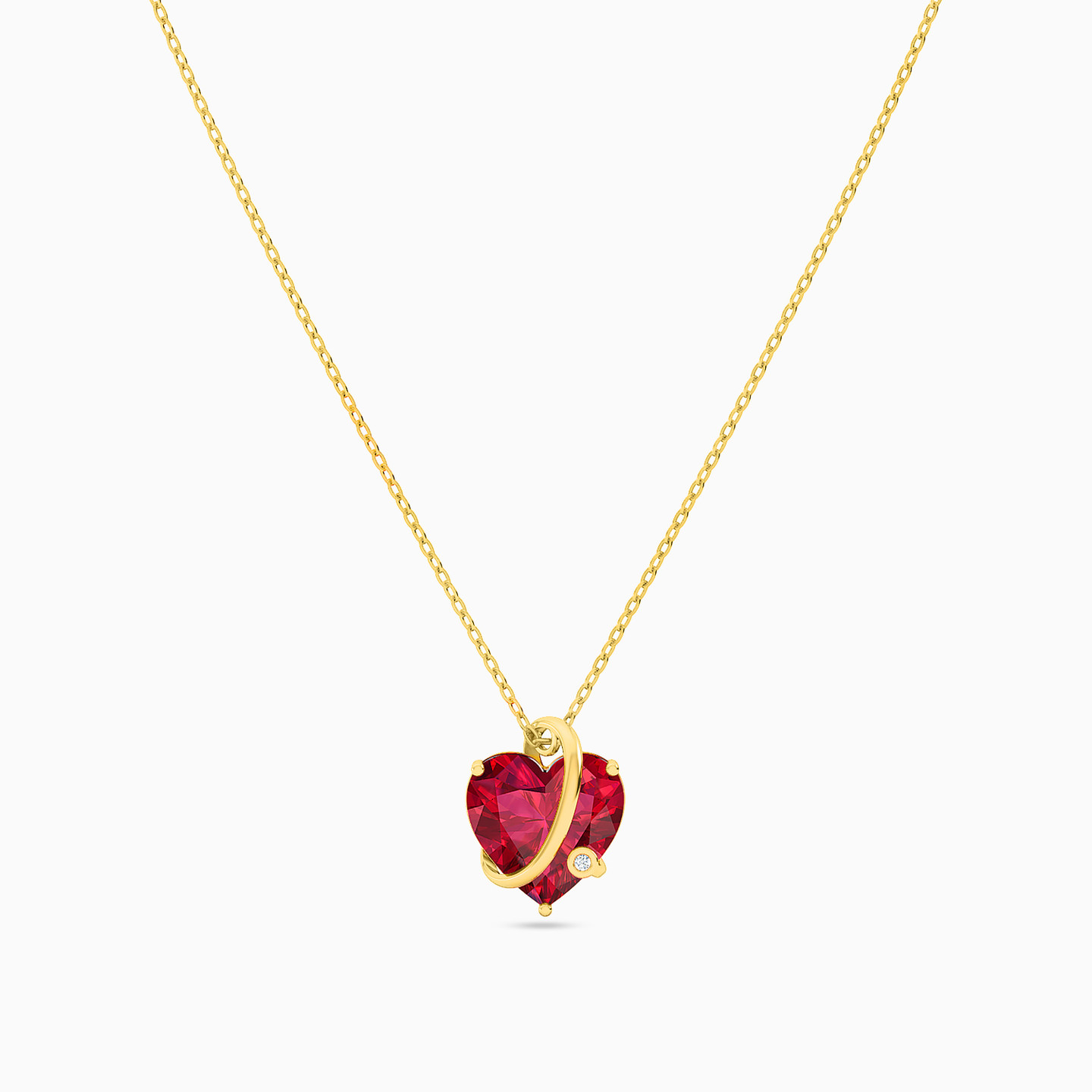Curve & Heart Red Stone Diamond Necklace in 18K Gold - 3 Curve & Heart Red Stone Diamond Necklace in 18K Gold - 3