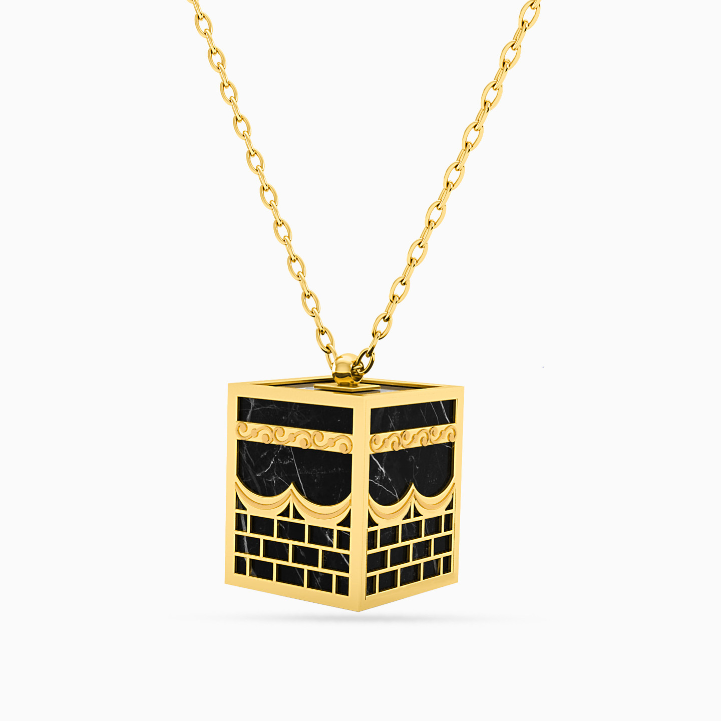 سلسلة ذهب الكعبة الشريفة عيار 18 قيراط مزينة بحجر أسود - 2 سلسلة ذهب الكعبة الشريفة عيار 18 قيراط مزينة بحجر أسود - 2