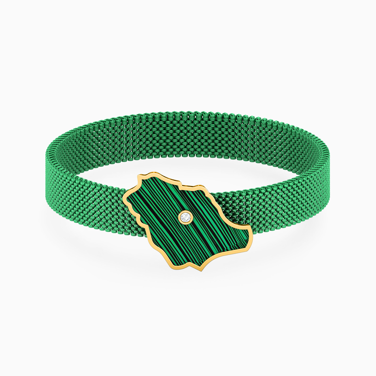 KSA Map Diamond & Green Stones Cuff Bracelet in 18K Gold KSA Map Diamond & Green Stones Cuff Bracelet in 18K Gold