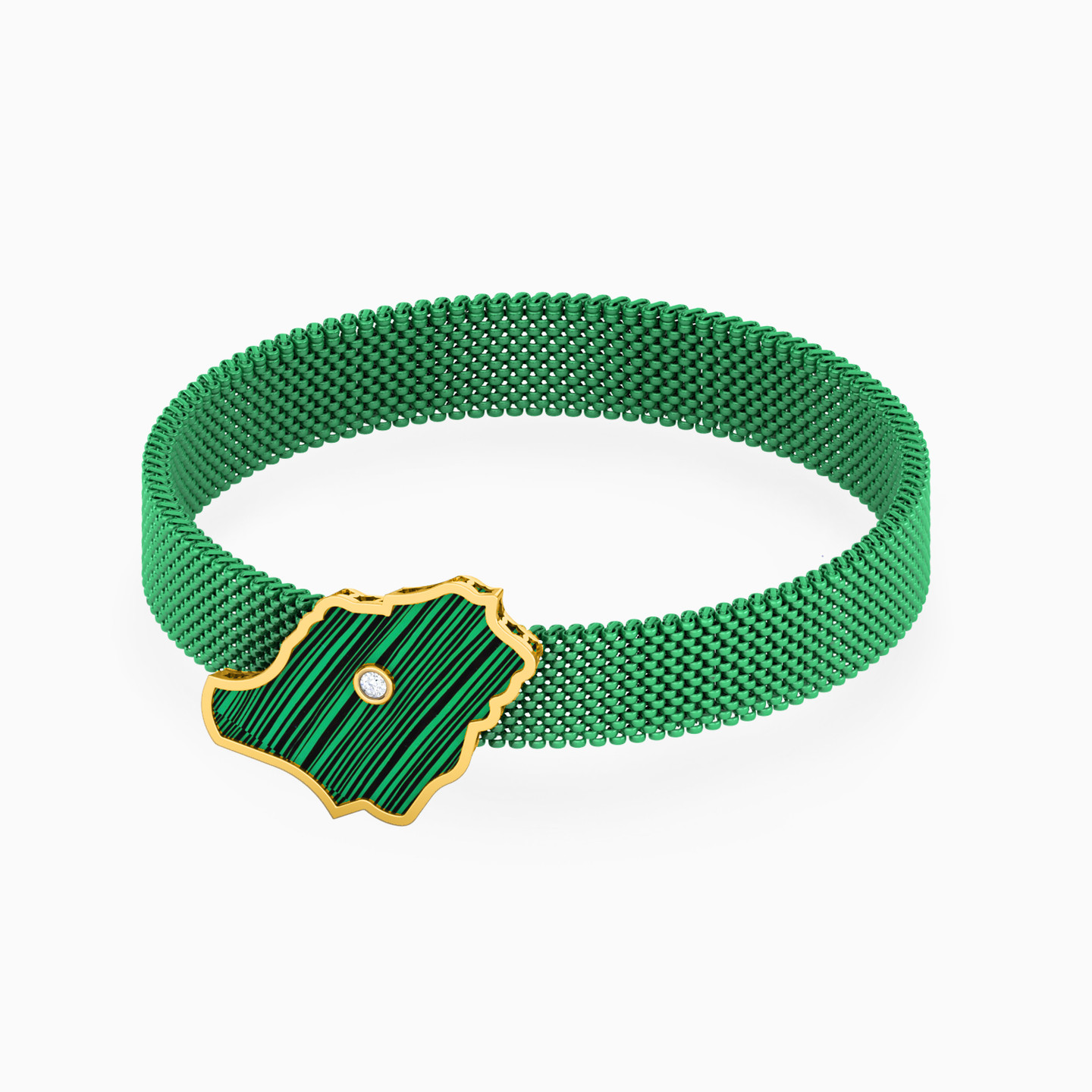 KSA Map Diamond & Green Stones Cuff Bracelet in 18K Gold - 2 KSA Map Diamond & Green Stones Cuff Bracelet in 18K Gold - 2