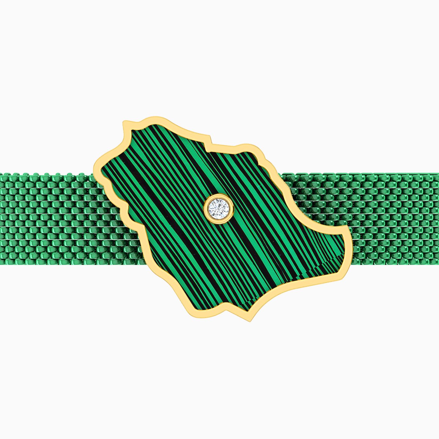 KSA Map Diamond & Green Stones Cuff Bracelet in 18K Gold - 3 KSA Map Diamond & Green Stones Cuff Bracelet in 18K Gold - 3