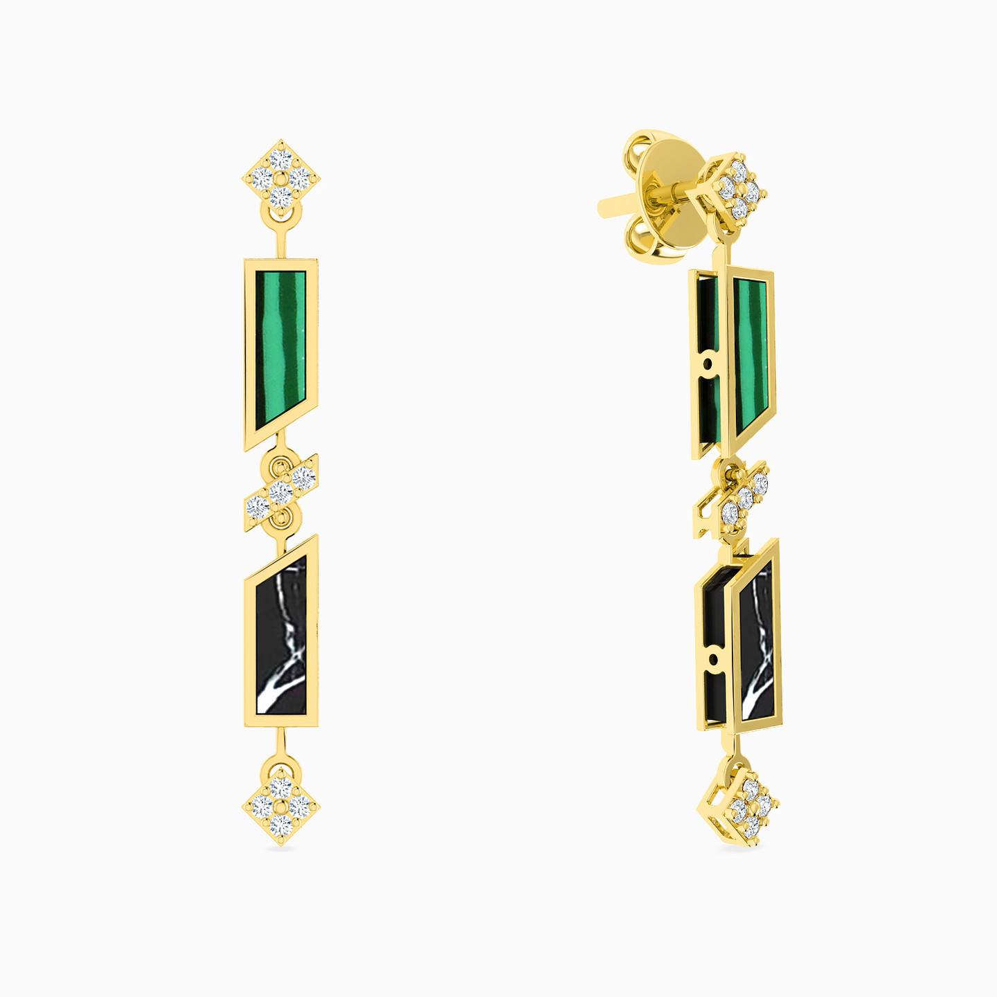 18K Gold Colored Stones Drop Earrings - 2