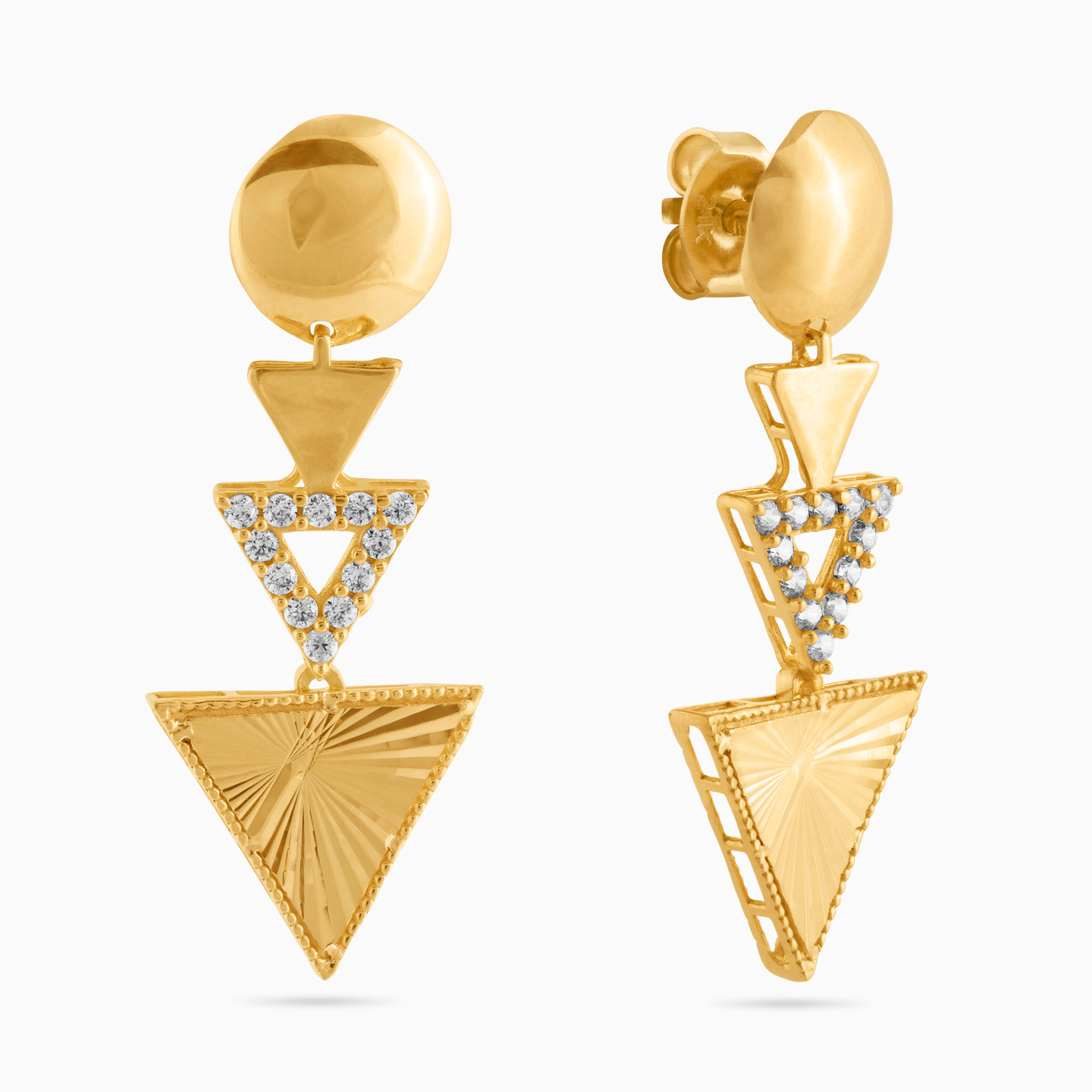 Triangle Cubic Zirconia Drop Earrings in 21K Gold Triangle Cubic Zirconia Drop Earrings in 21K Gold