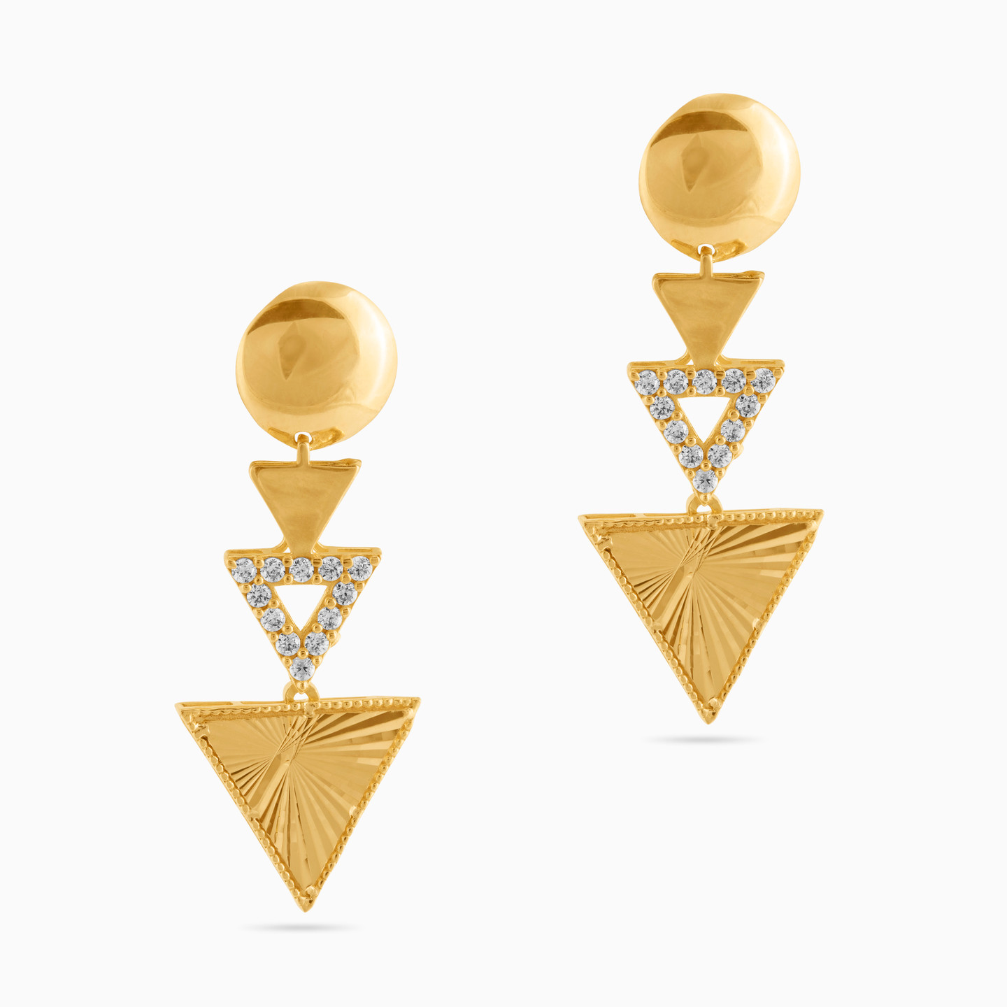 Triangle Cubic Zirconia Drop Earrings in 21K Gold - 3 Triangle Cubic Zirconia Drop Earrings in 21K Gold - 3
