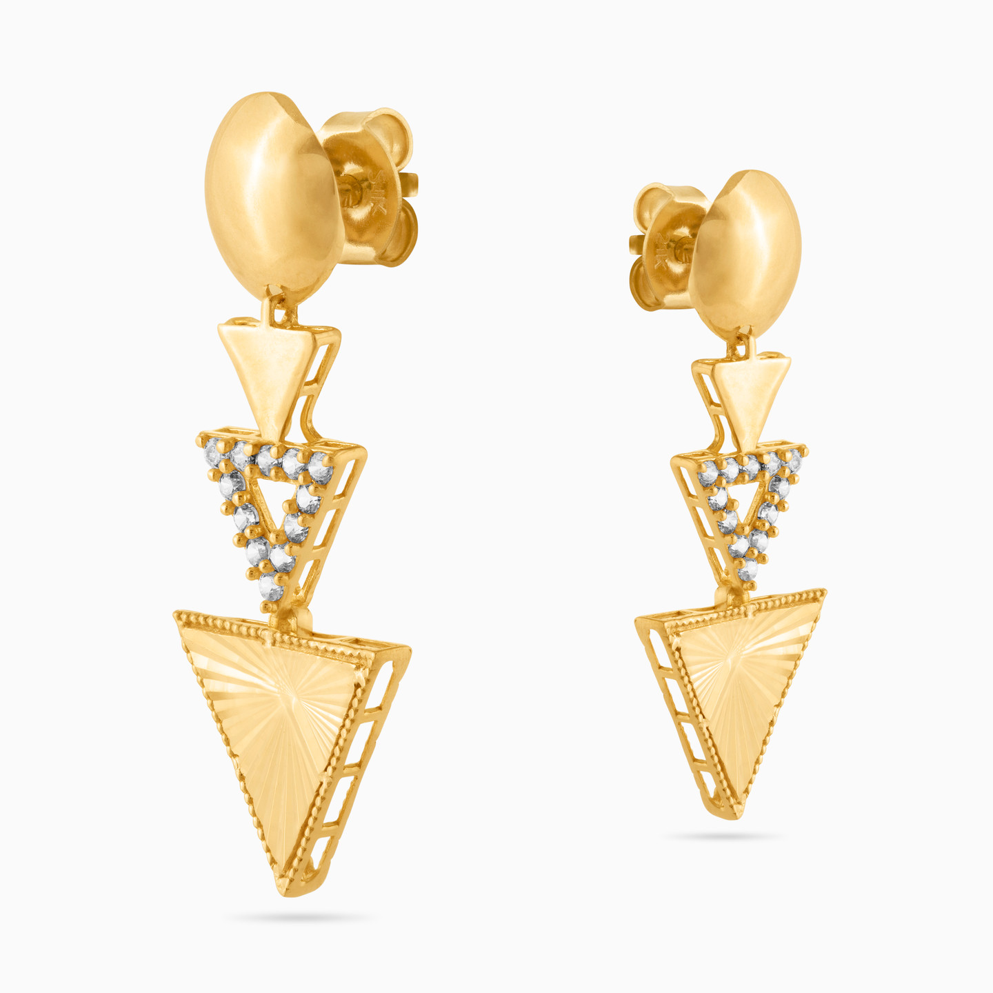 Triangle Cubic Zirconia Drop Earrings in 21K Gold - 4 Triangle Cubic Zirconia Drop Earrings in 21K Gold - 4