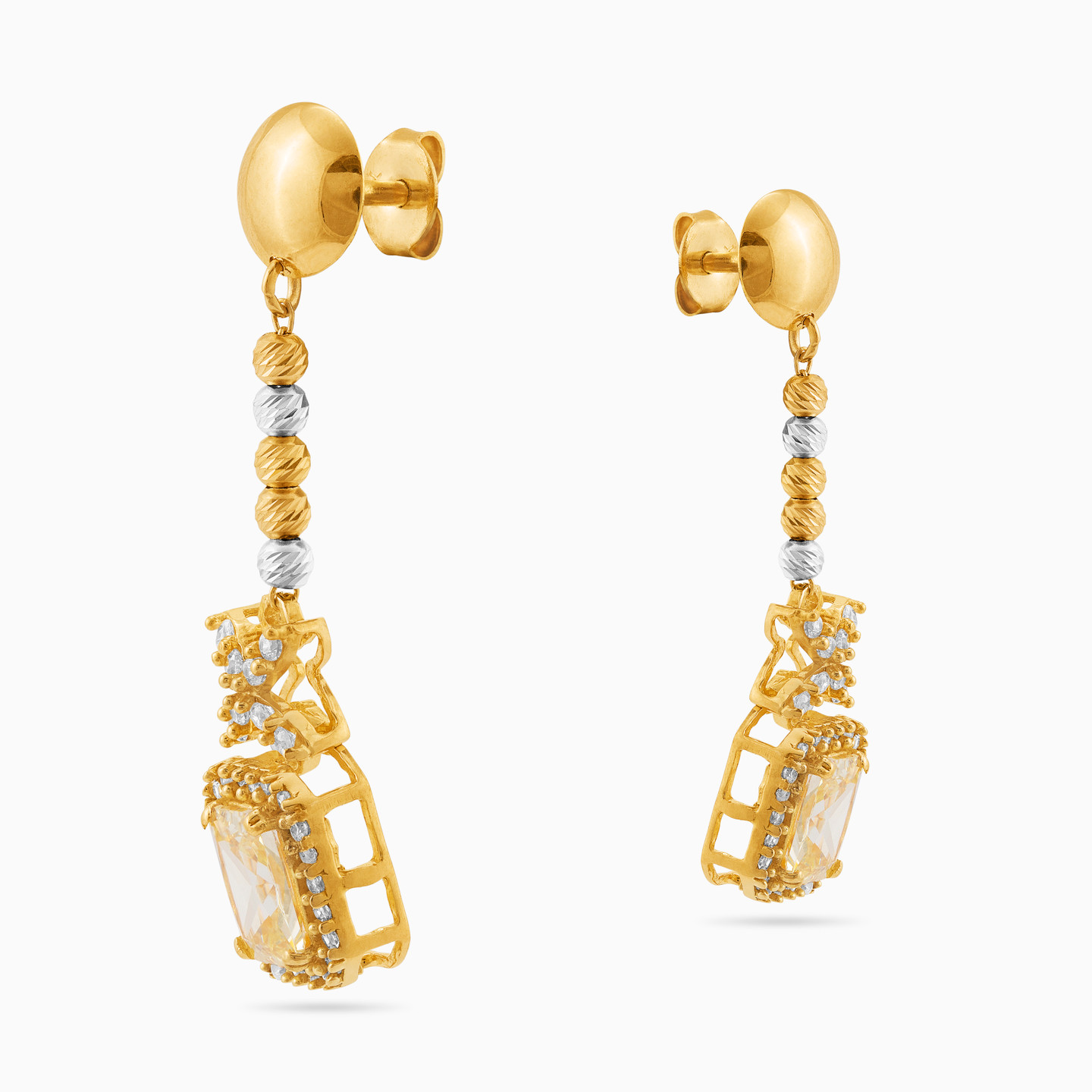 21K Gold Colored Stones Drop Earrings - 3