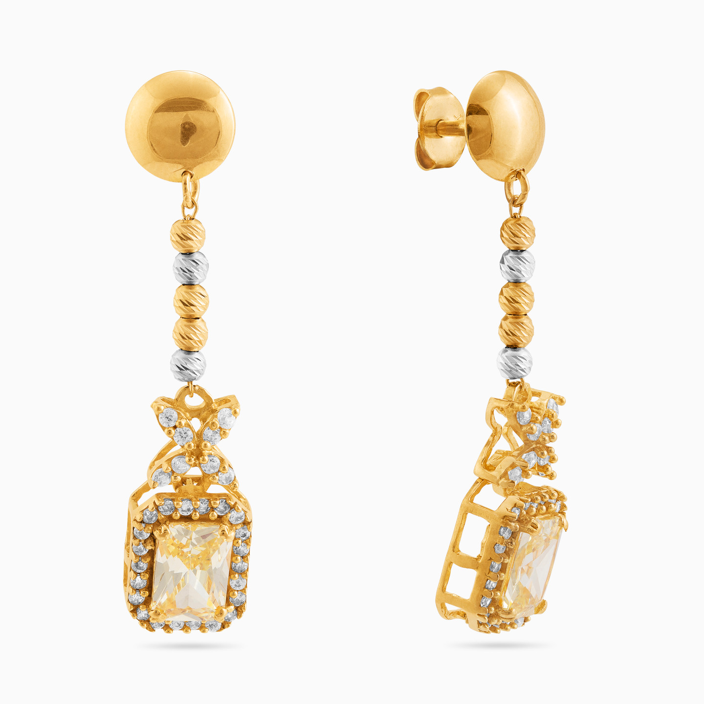 21K Gold Colored Stones Drop Earrings - 2