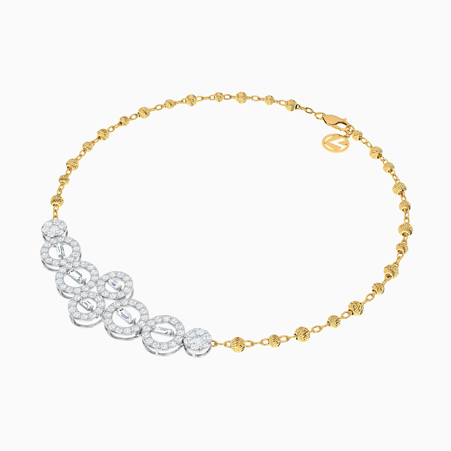 Circle Cubic Zirconia Chain Bracelet in 18K Gold - 2 Circle Cubic Zirconia Chain Bracelet in 18K Gold - 2