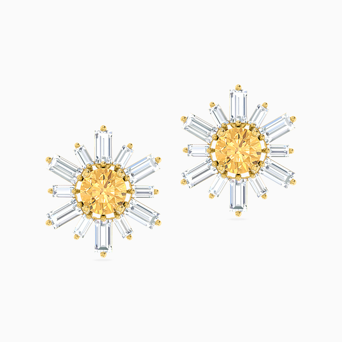 Flower Yellow Stone Stud Earrings in 18K Gold - 3 Flower Yellow Stone Stud Earrings in 18K Gold - 3
