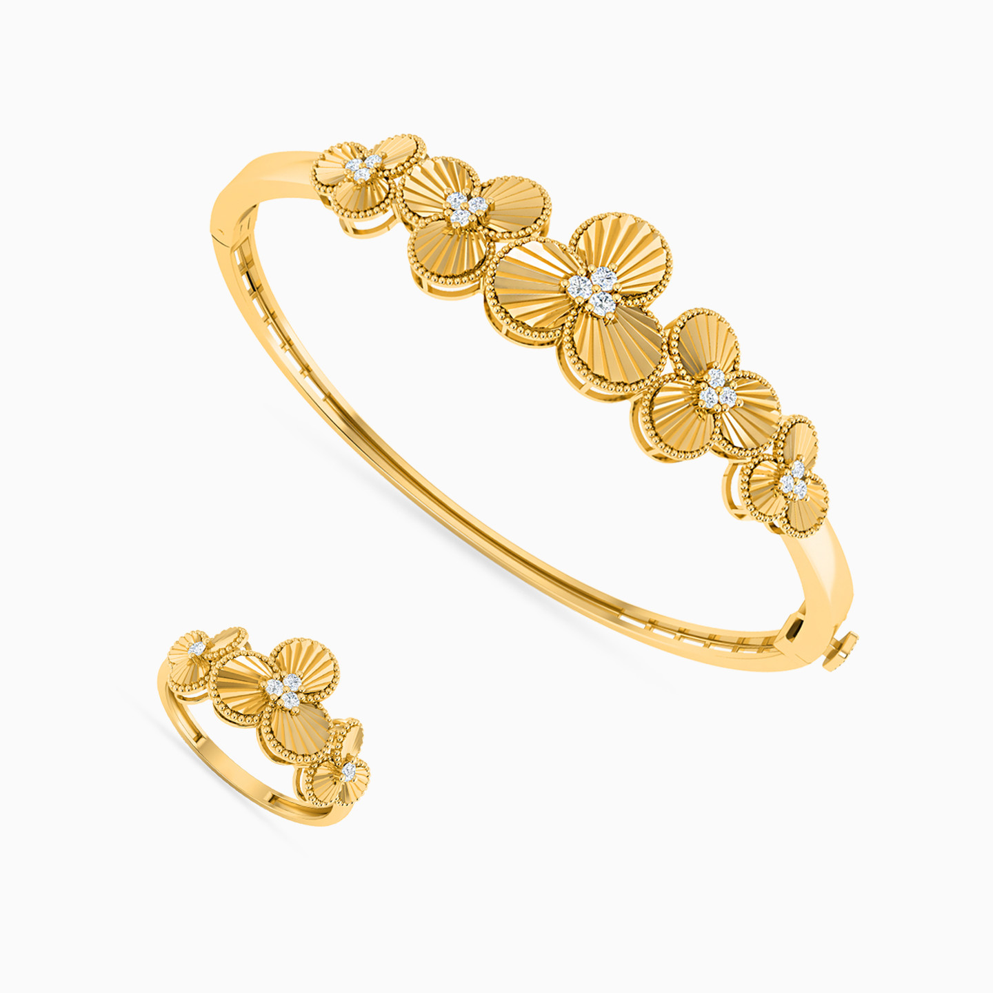 Flower Cubic Zirconia Full Set in 21K Gold (2 Pieces) Flower Cubic Zirconia Full Set in 21K Gold (2 Pieces)