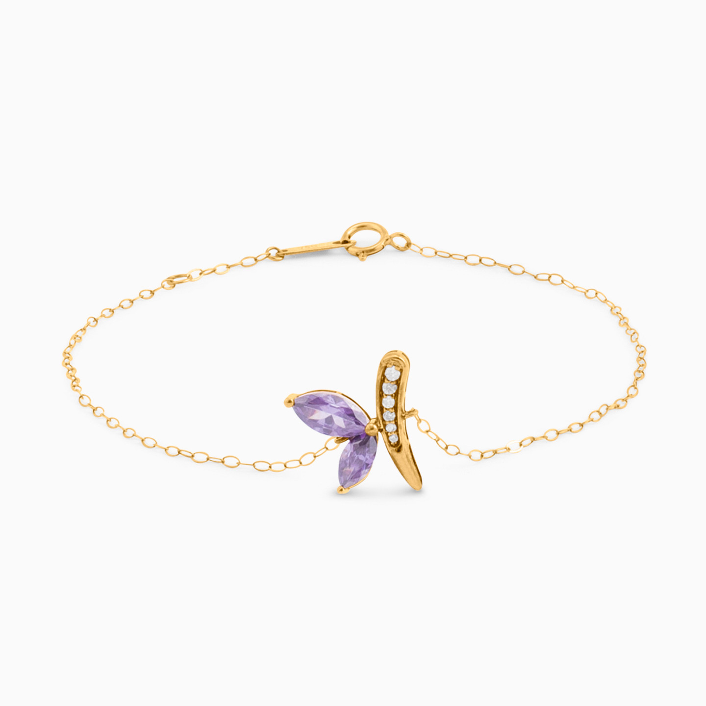 Butterfly Purple Stone Chain Bracelet in 18K Gold Butterfly Purple Stone Chain Bracelet in 18K Gold